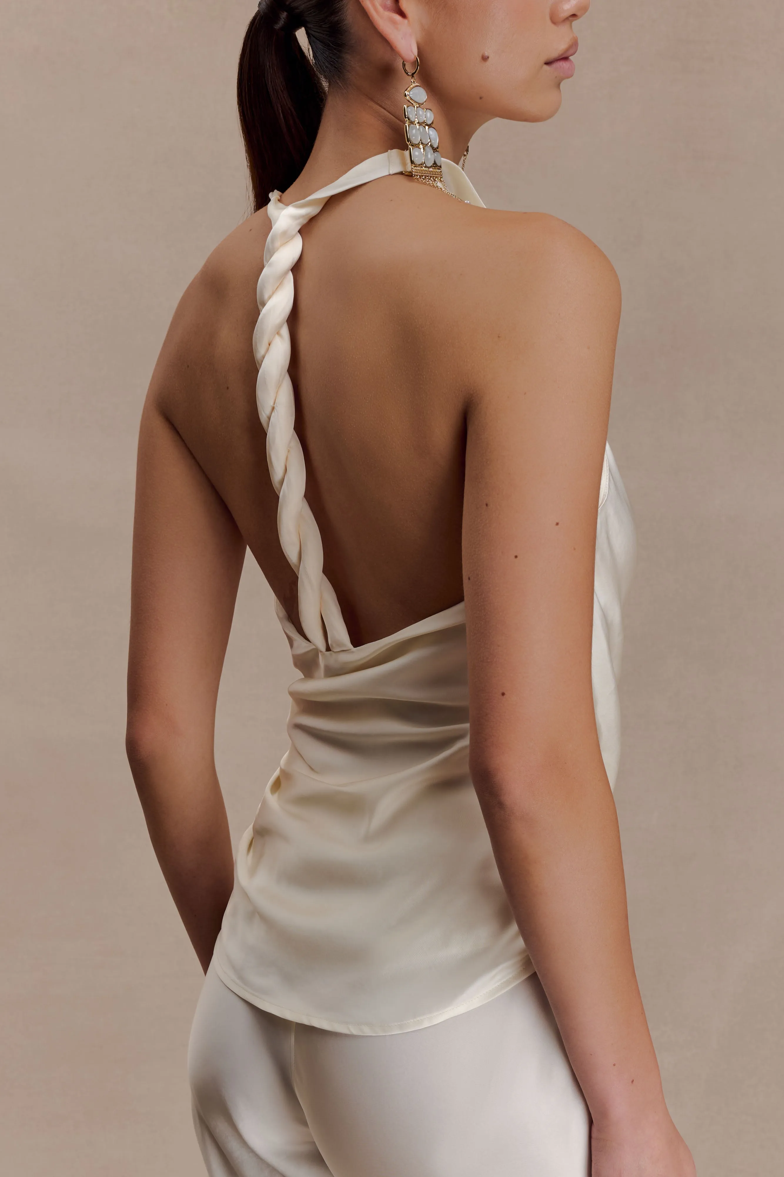 Bianca Satin Halter Top - Ivory sold by Meshki product image thumbnail 2
