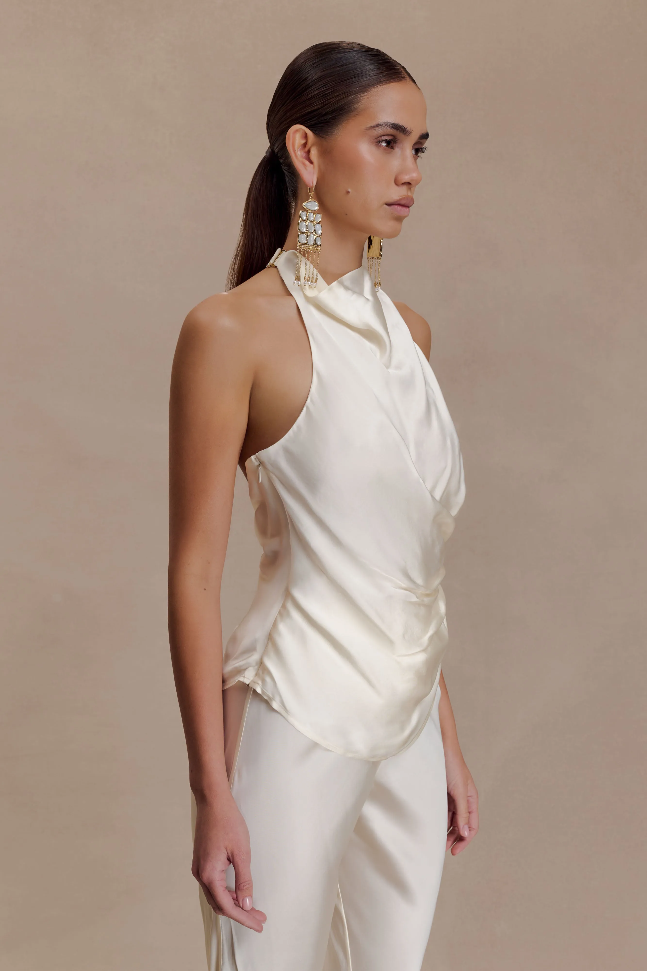 Bianca Satin Halter Top - Ivory sold by Meshki product image thumbnail 3