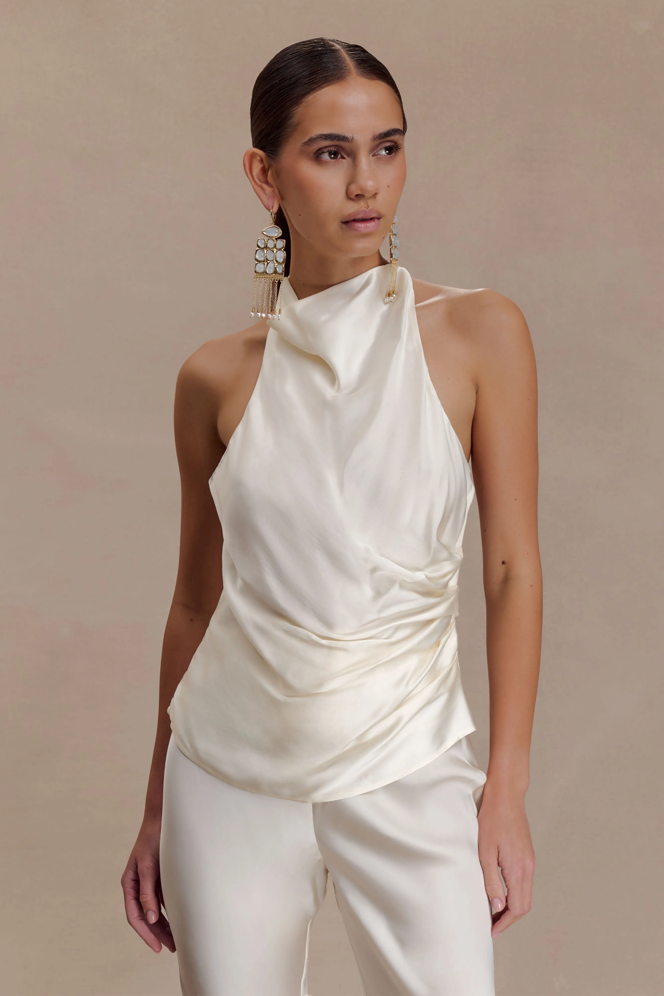 Bianca Satin Halter Top - Ivory sold by Meshki