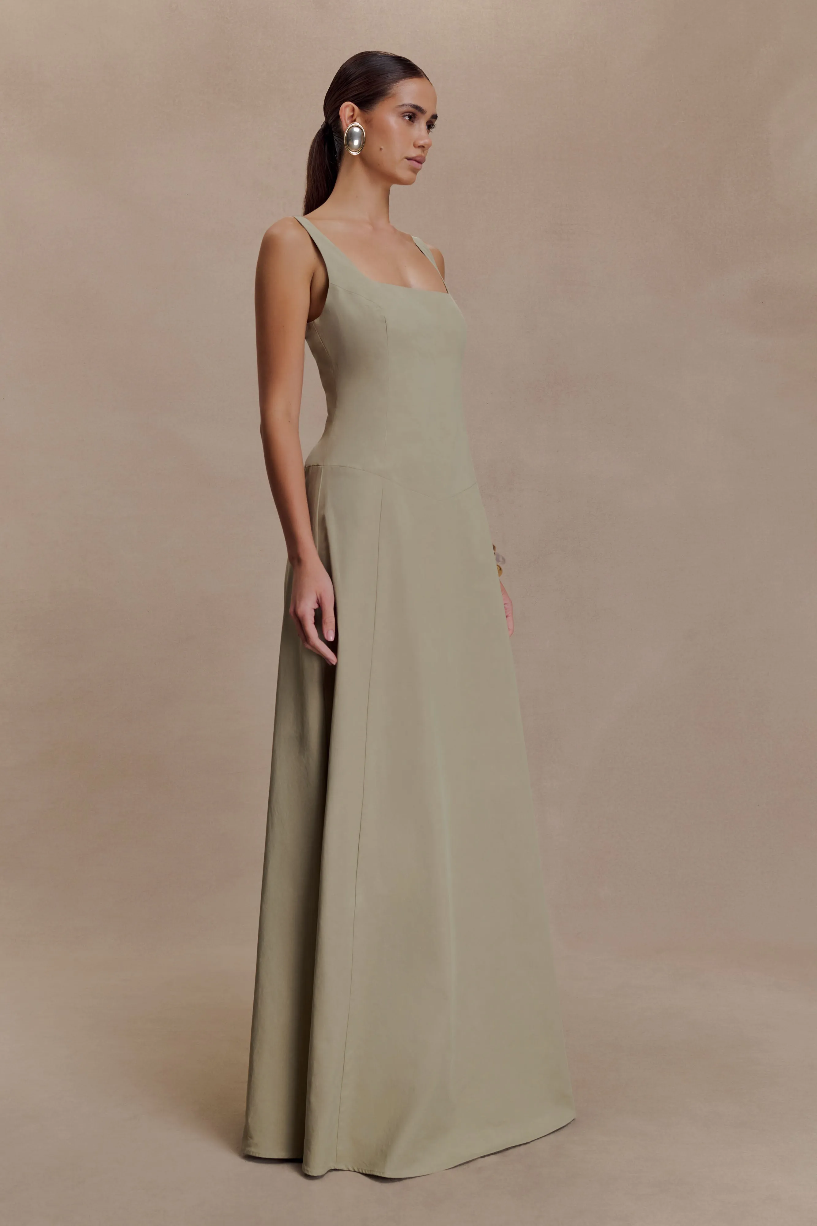 Salma Drop Waist Cotton Maxi Dress - Sage sold by Meshki product image thumbnail 2
