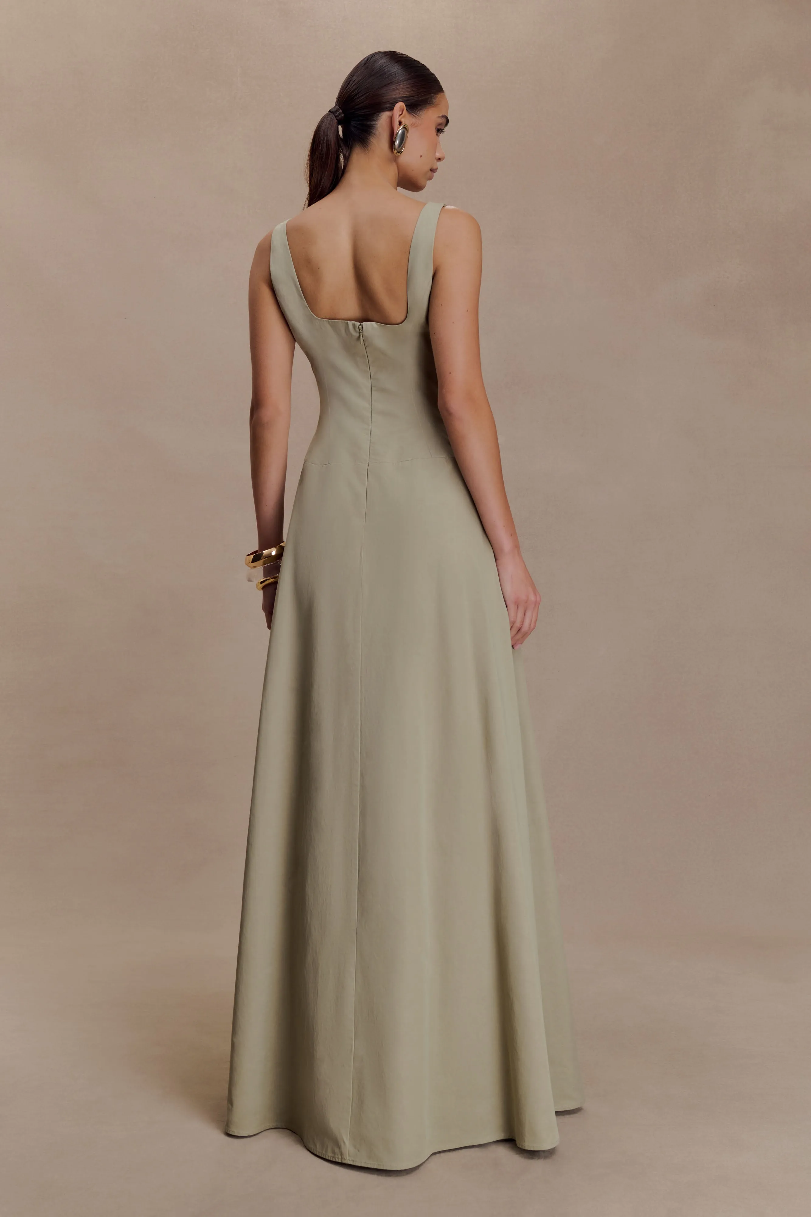 Salma Drop Waist Cotton Maxi Dress - Sage sold by Meshki product image thumbnail 3