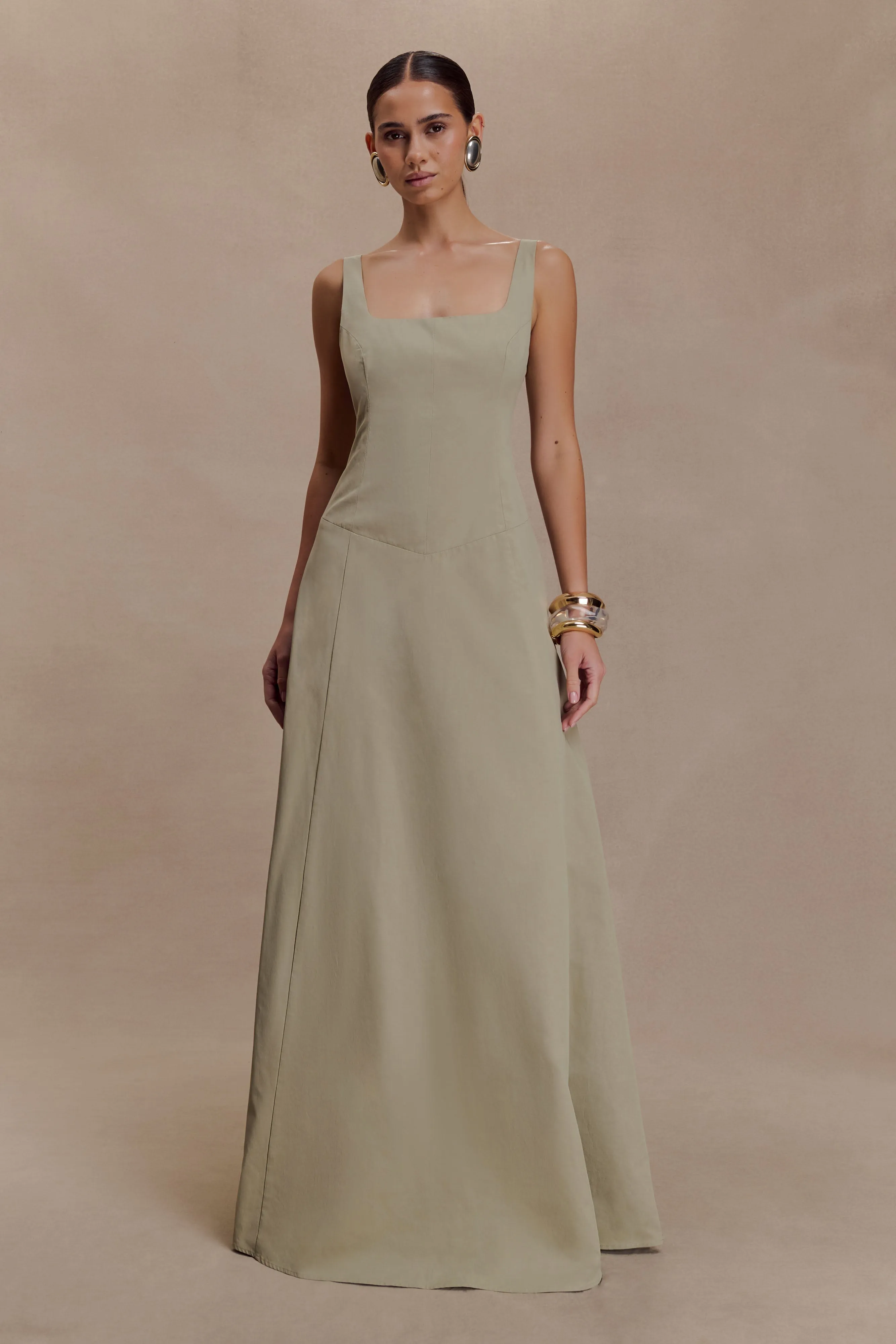 Salma Drop Waist Cotton Maxi Dress - Sage sold by Meshki product image thumbnail 4