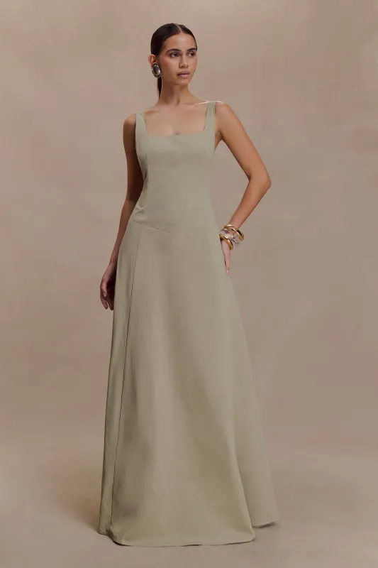 Salma Drop Waist Cotton Maxi Dress - Sage sold by Meshki