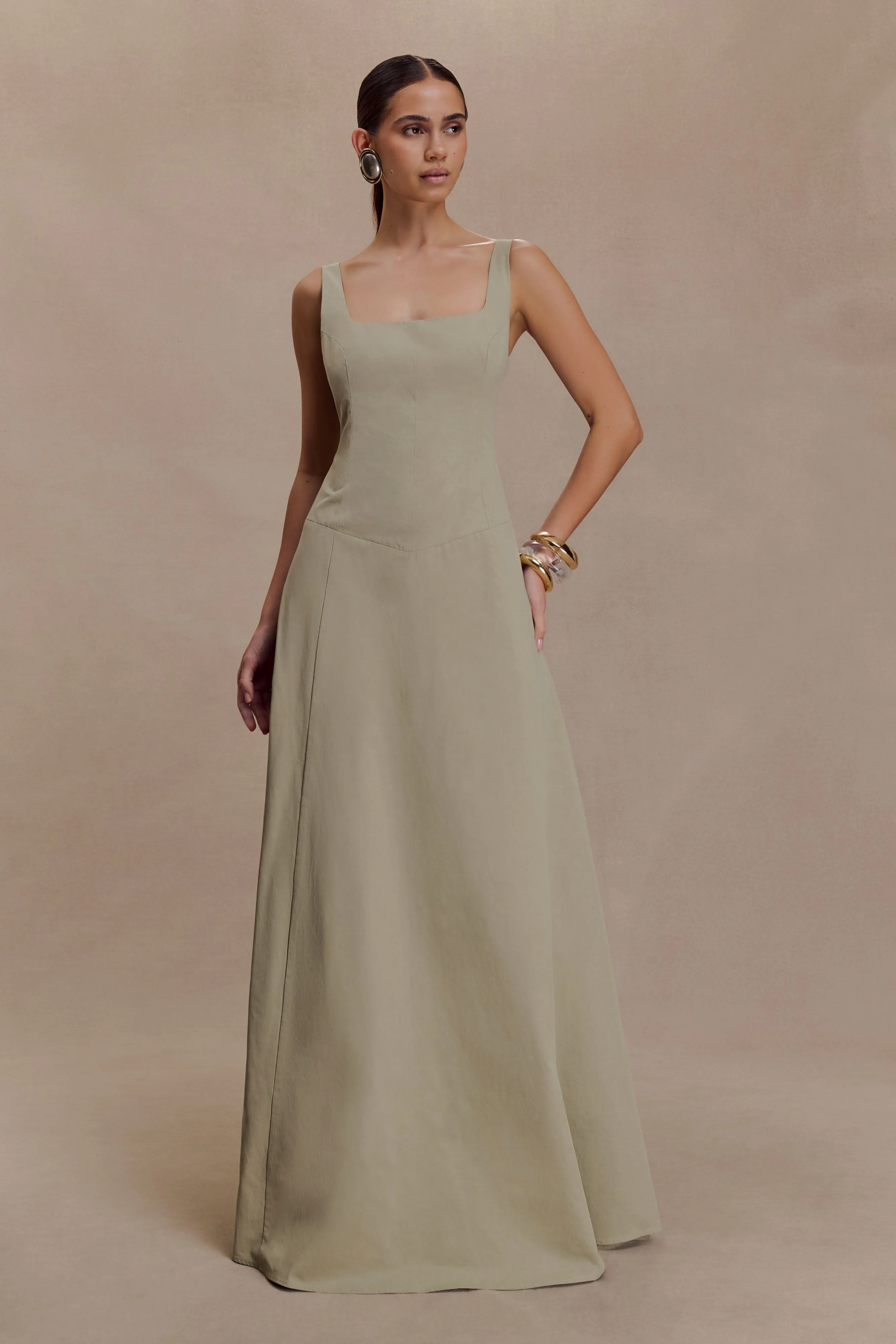 Salma Drop Waist Cotton Maxi Dress - Sage sold by Meshki