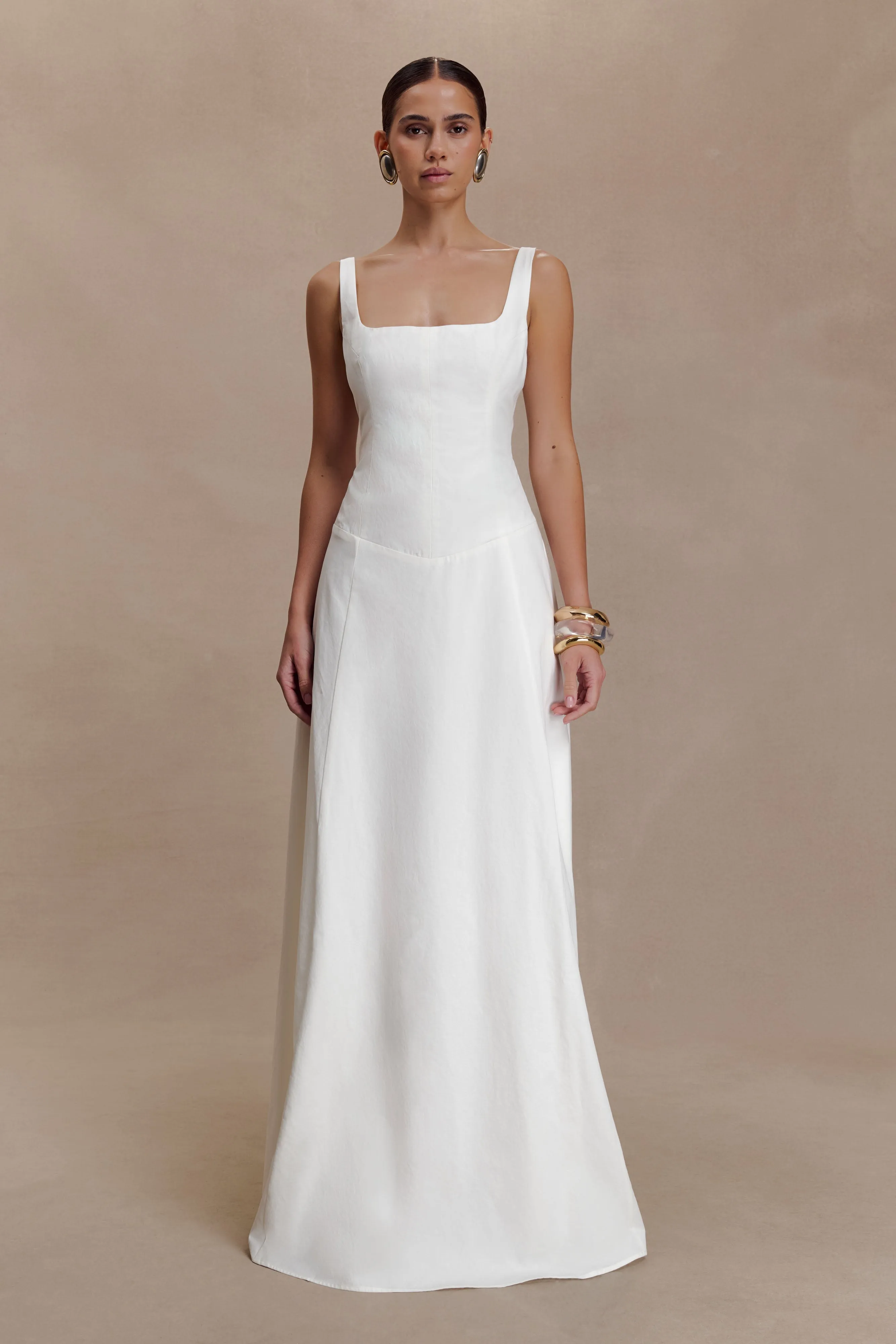 Salma Drop Waist Cotton Maxi Dress - White sold by Meshki product image thumbnail 4