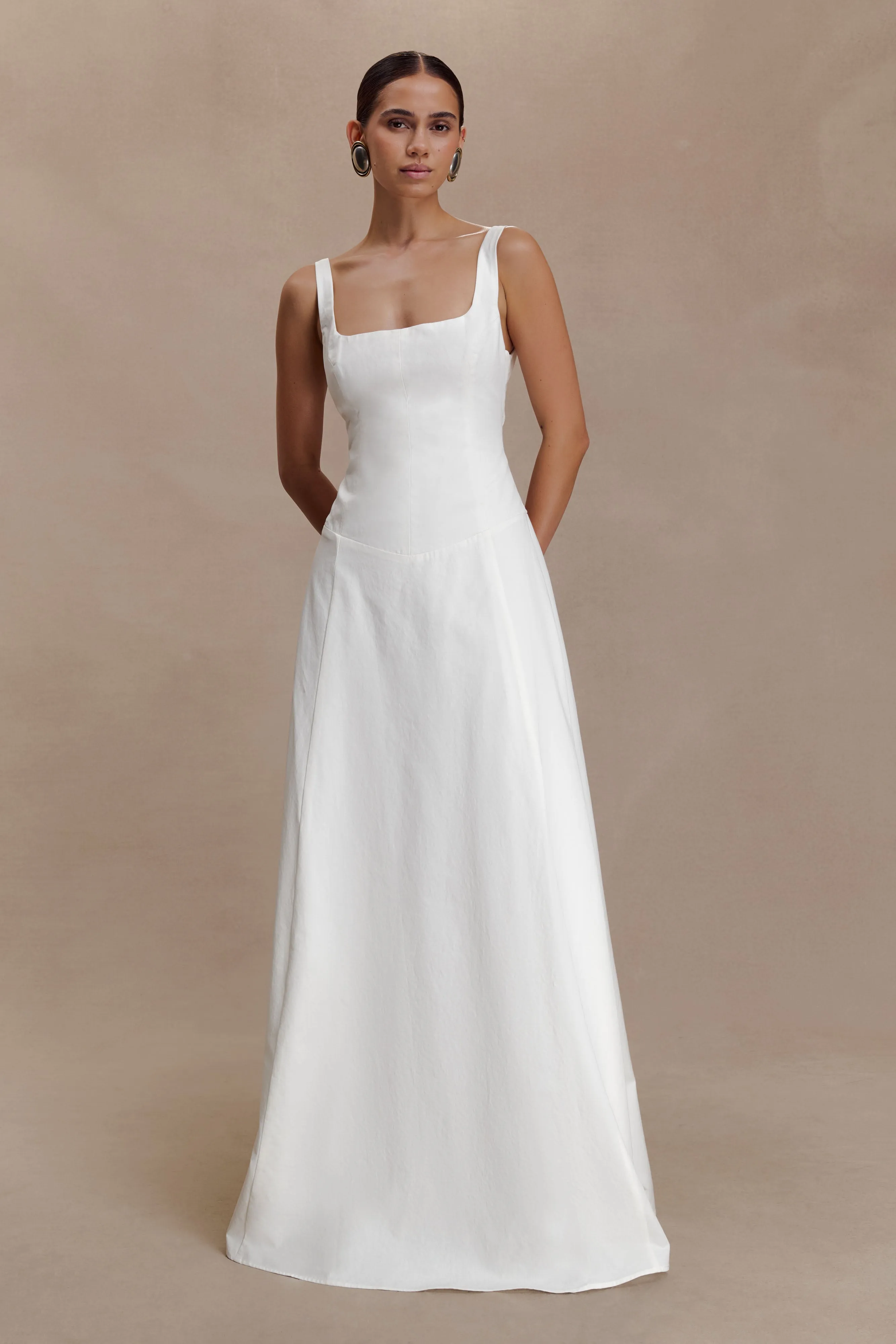 Salma Drop Waist Cotton Maxi Dress - White sold by Meshki