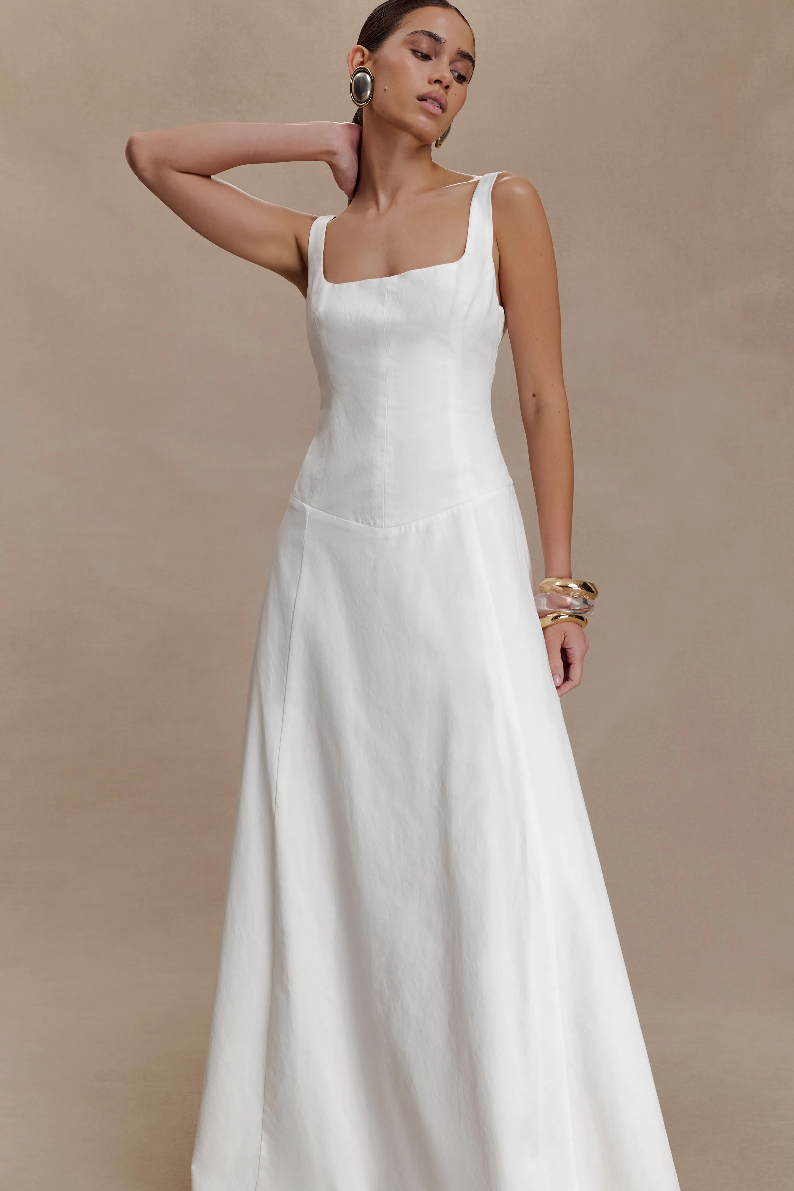 Salma Drop Waist Cotton Maxi Dress - White sold by Meshki product image thumbnail 5