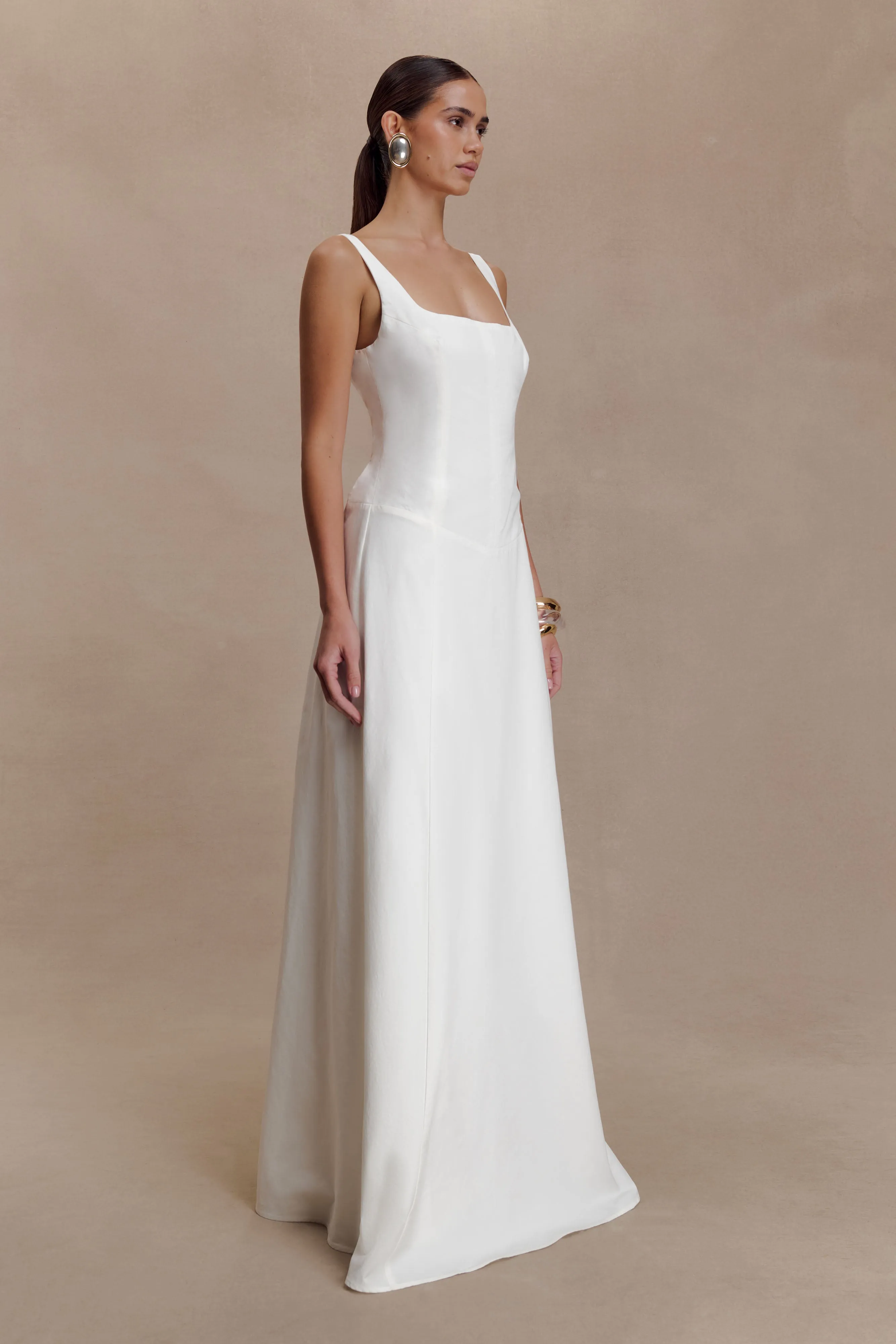 Salma Drop Waist Cotton Maxi Dress - White sold by Meshki product image thumbnail 2