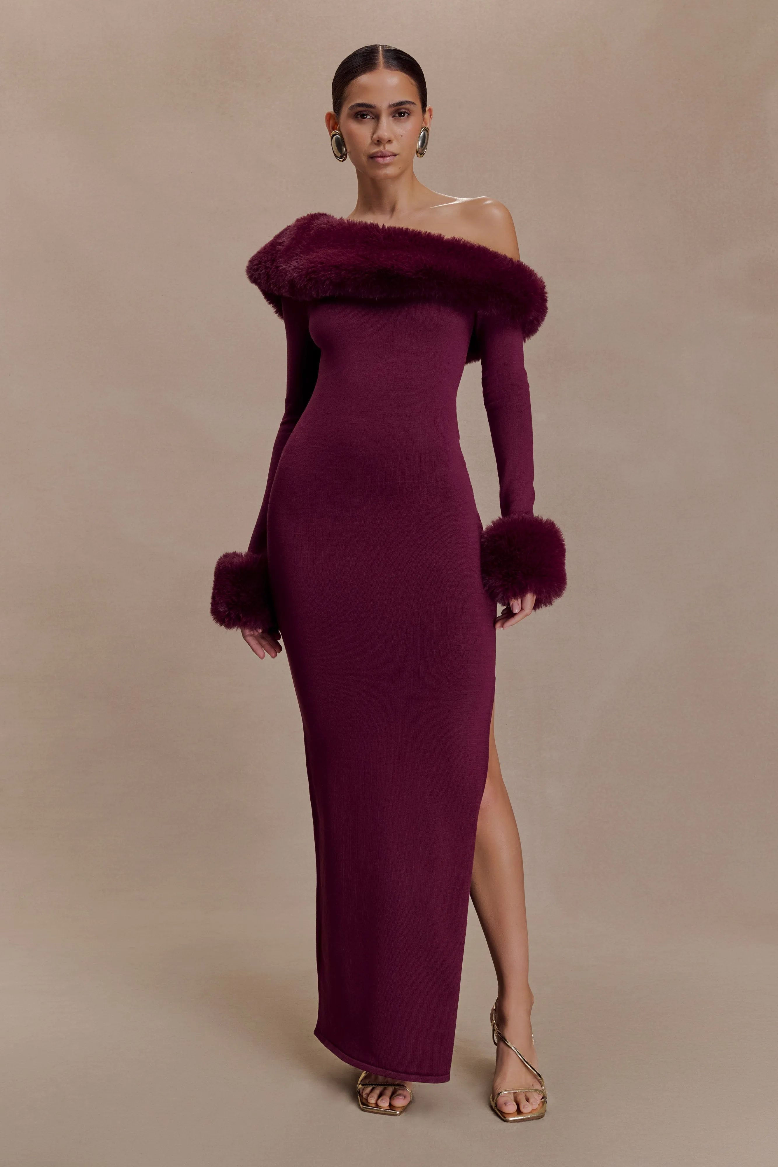 Karleigh Faux Fur Knit Maxi Dress - Plum sold by Meshki product image thumbnail 5