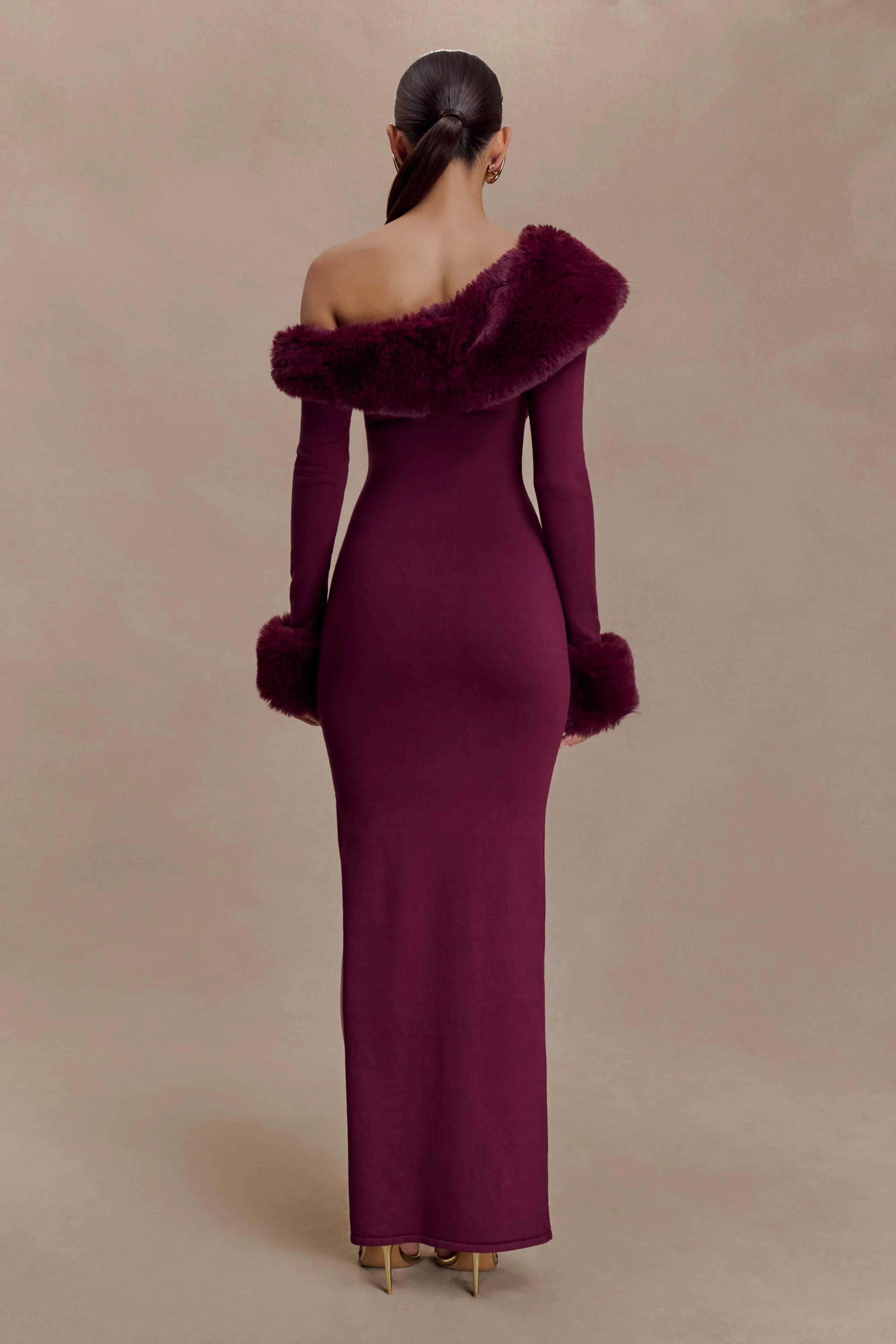 Karleigh Faux Fur Knit Maxi Dress - Plum sold by Meshki product image thumbnail 2