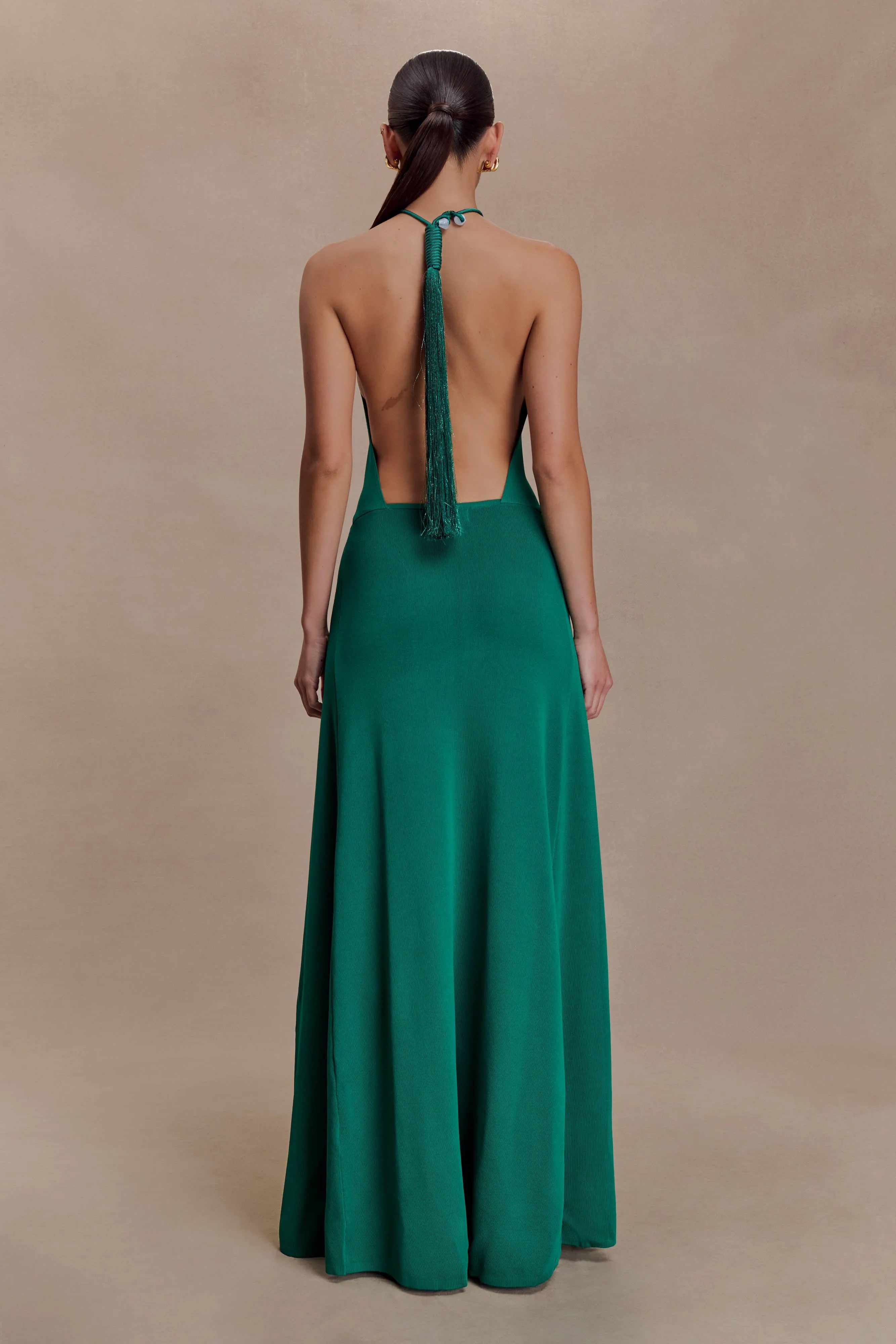 Meg Halter Tassel Maxi Dress - Emerald sold by Meshki product image thumbnail 2