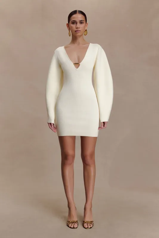 Billy Balloon Sleeve Knit Mini Dress - Ivory sold by Meshki