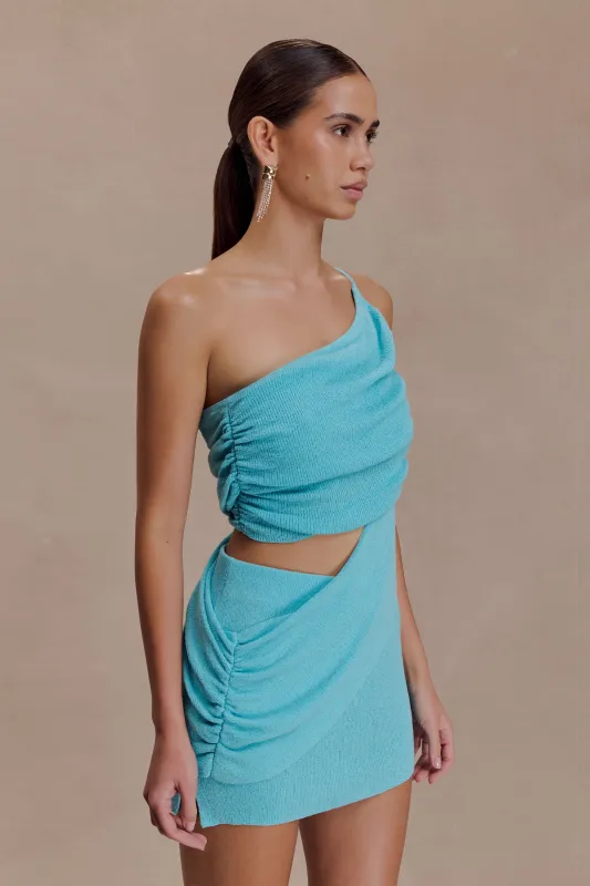 Corah Drape Knit Top - Cyan Blue sold by Meshki