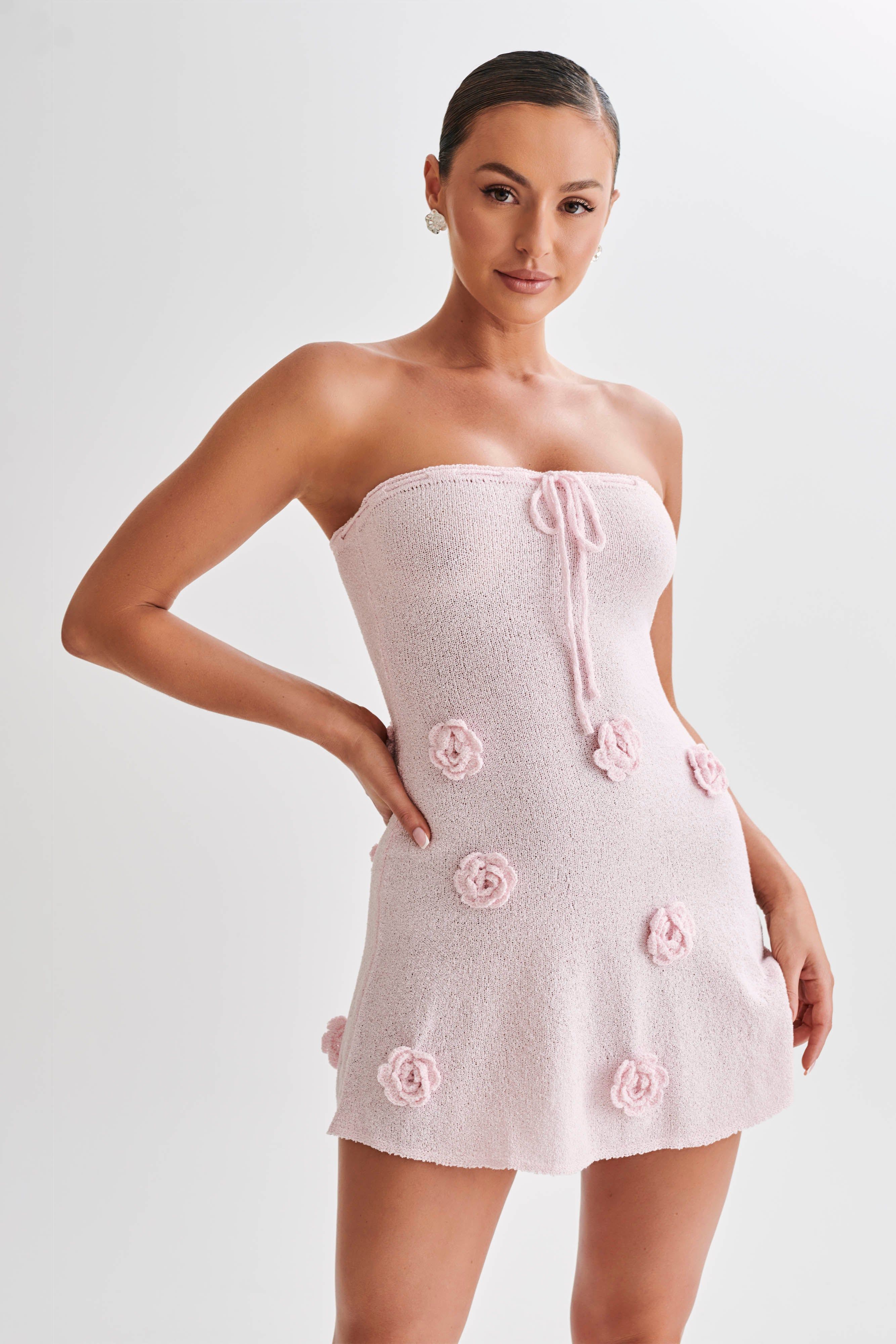 Connelly Strapless Crochet Mini Dress - Fairy Floss Pink sold by Meshki product image thumbnail 3
