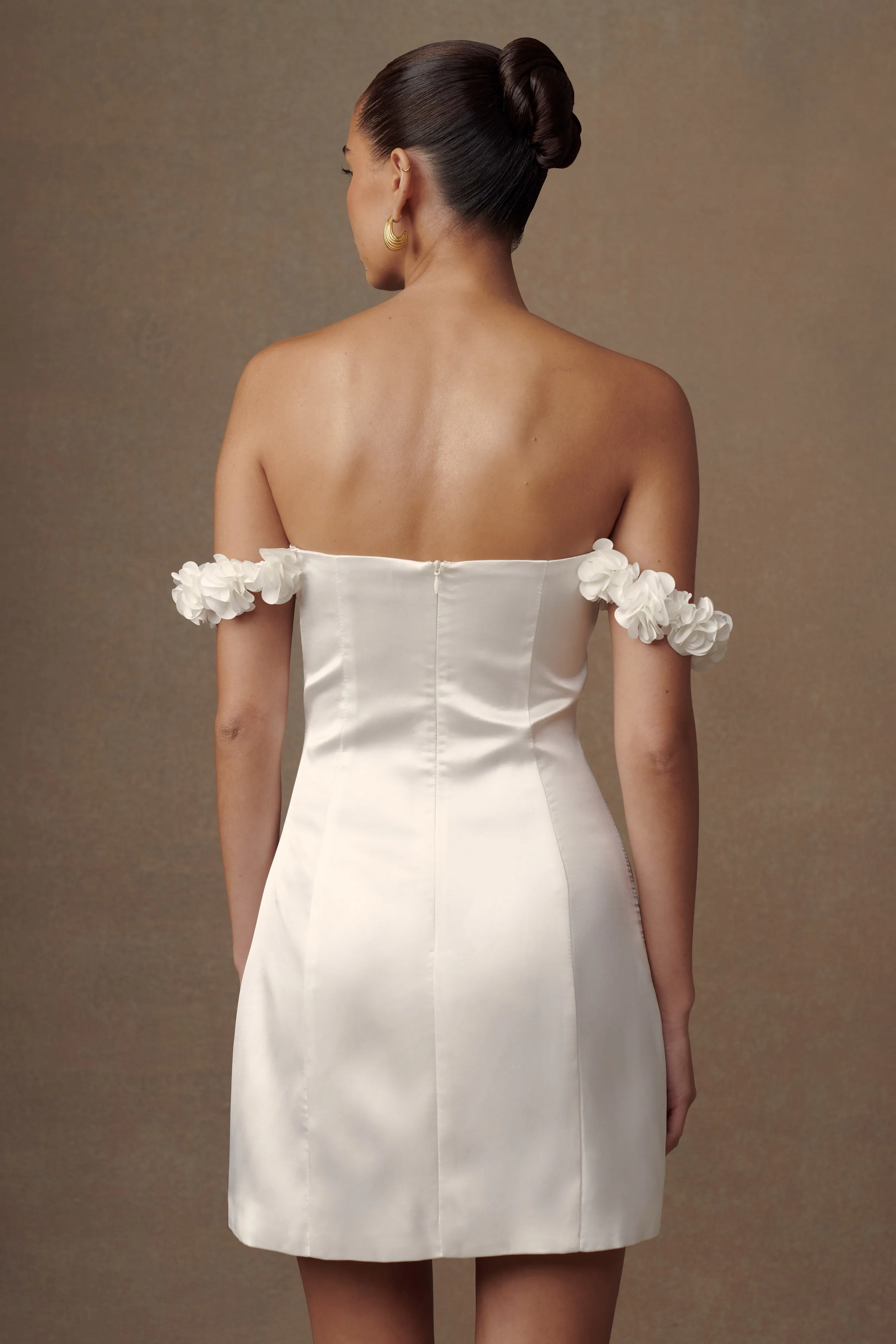 Karrie Satin Rose Mini Dress - White sold by Meshki product image thumbnail 2