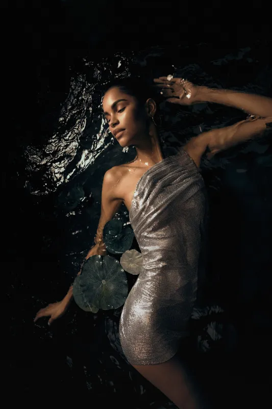 Lyle One Shoulder Glow Mesh Mini Dress - Silver sold by Meshki