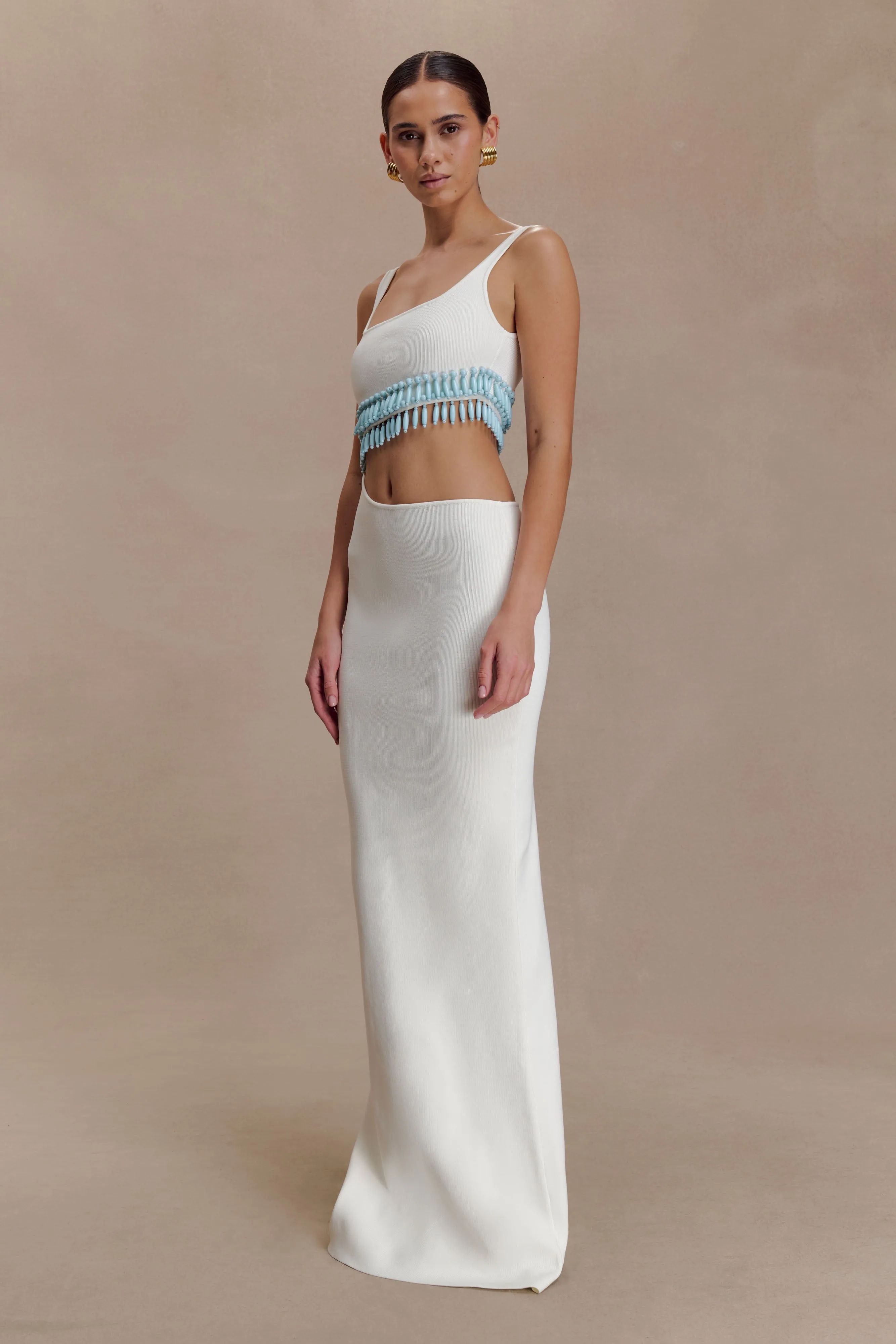 Ruvic Knit Maxi Beaded Dress - White sold by Meshki product image thumbnail 3