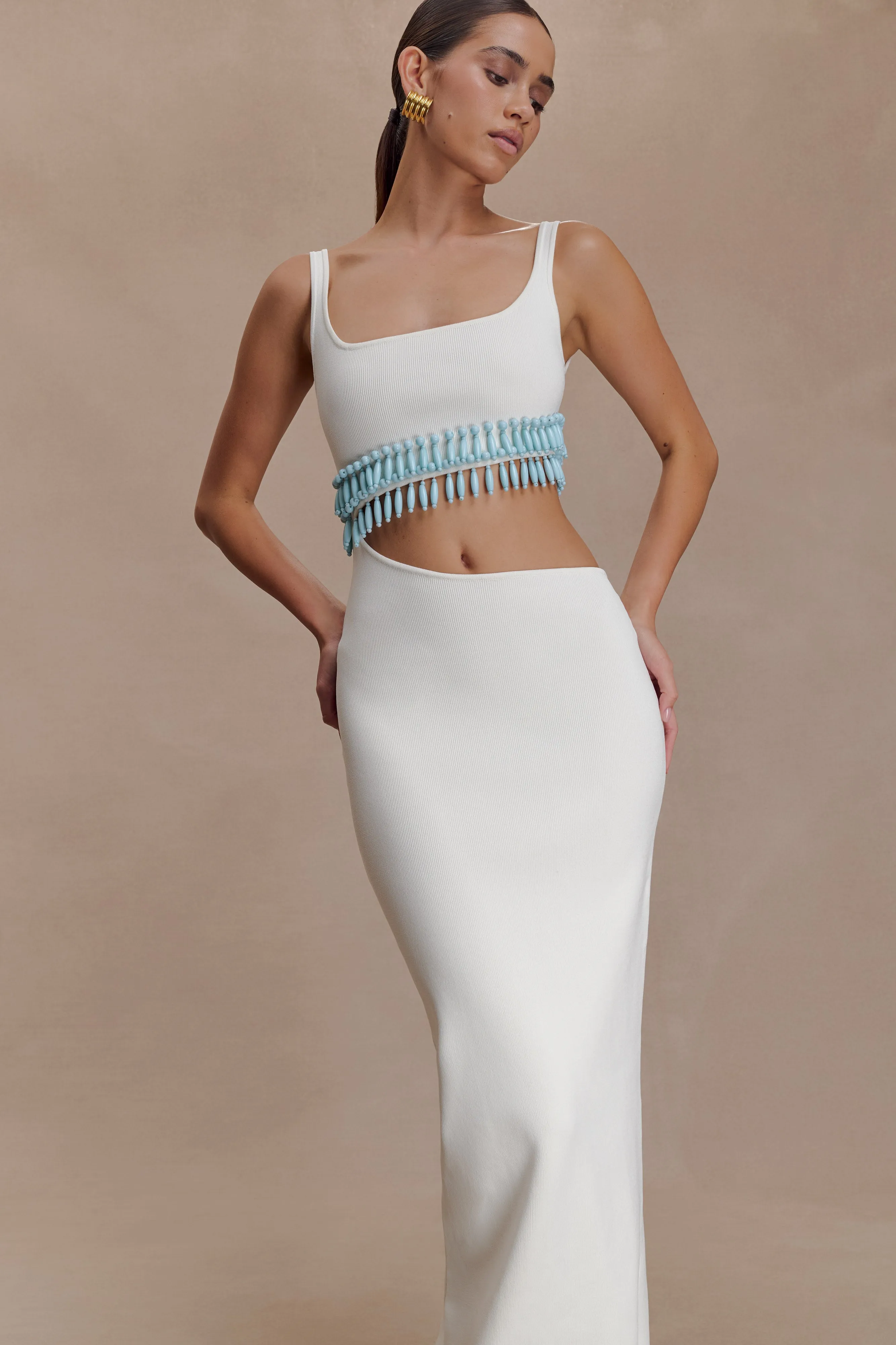 Ruvic Knit Maxi Beaded Dress - White sold by Meshki product image thumbnail 4
