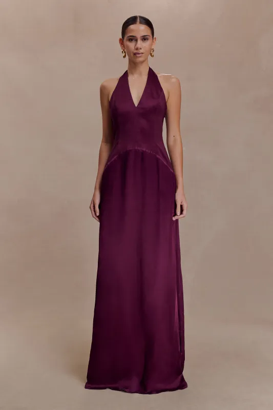 Maura Taffeta And Satin Maxi Dress - Wine sold by Meshki