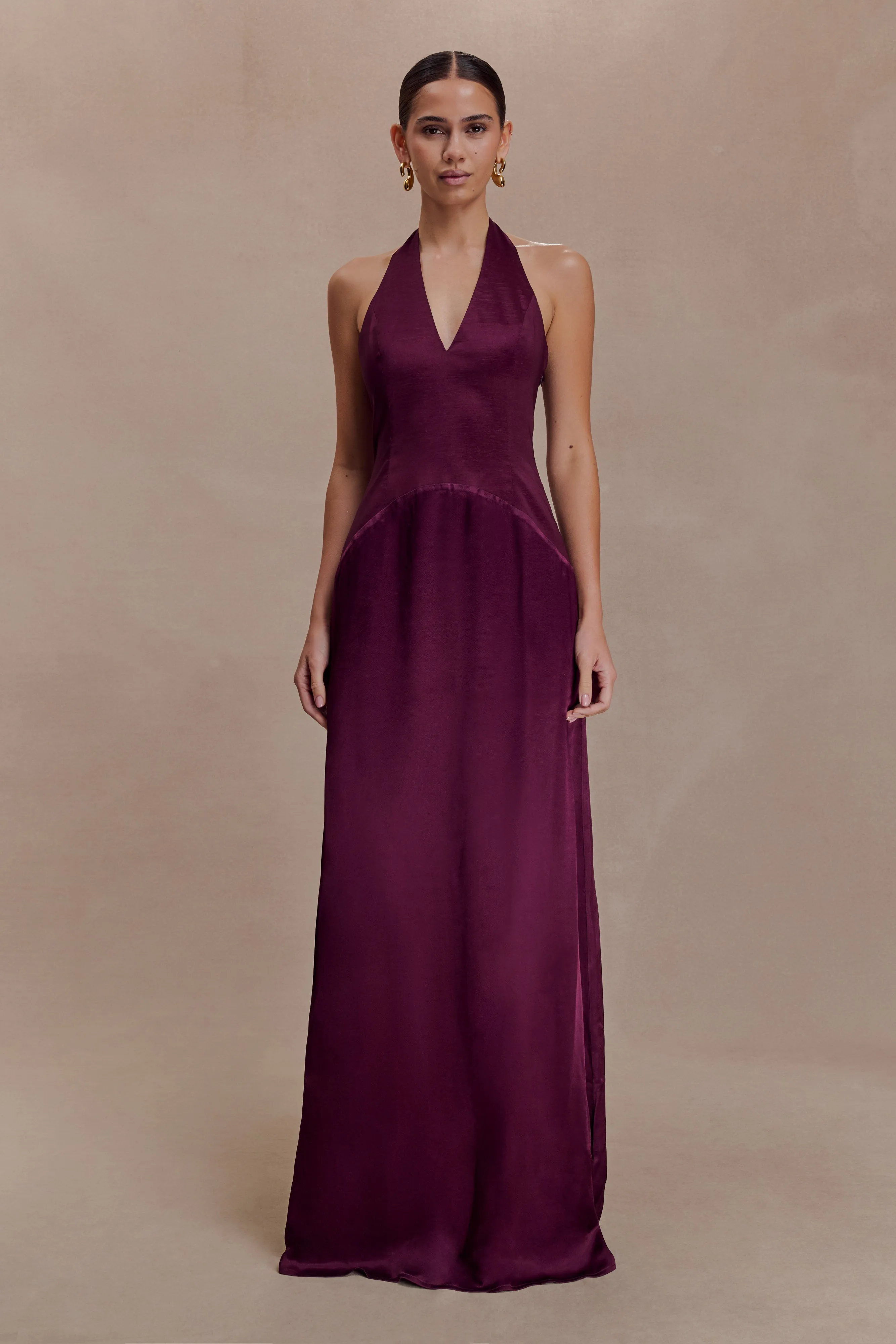 Maura Taffeta And Satin Maxi Dress - Wine sold by Meshki
