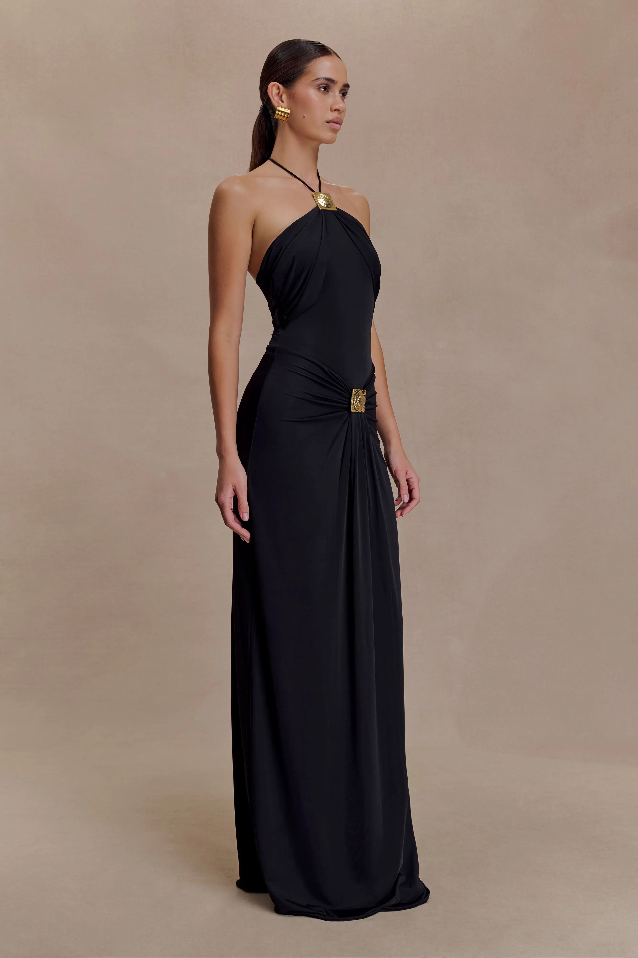 Quincy Halter Maxi Dress With Hardware - Black sold by Meshki product image thumbnail 3