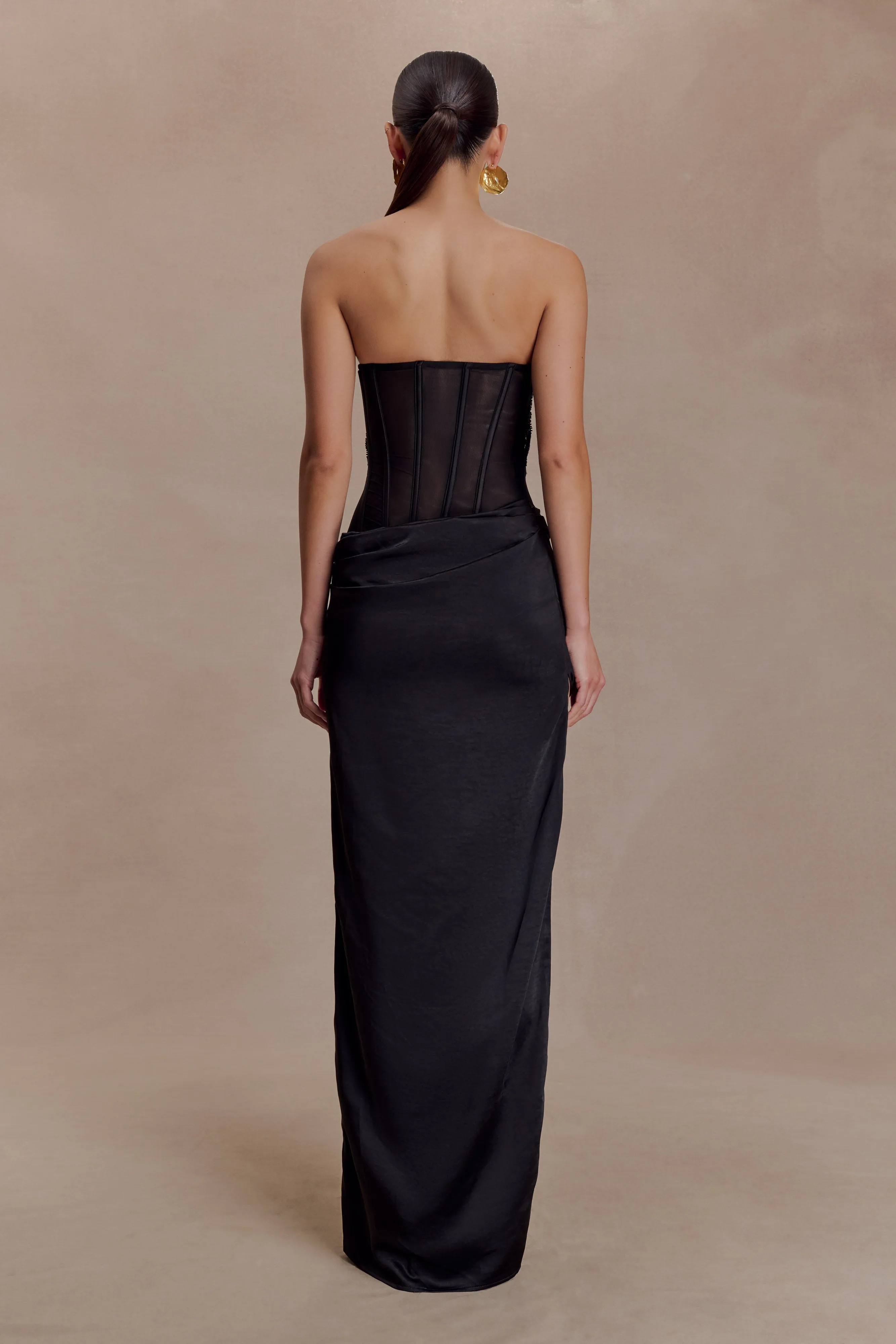 Asha Floral Mesh And Satin Maxi Dress - Black sold by Meshki product image thumbnail 4