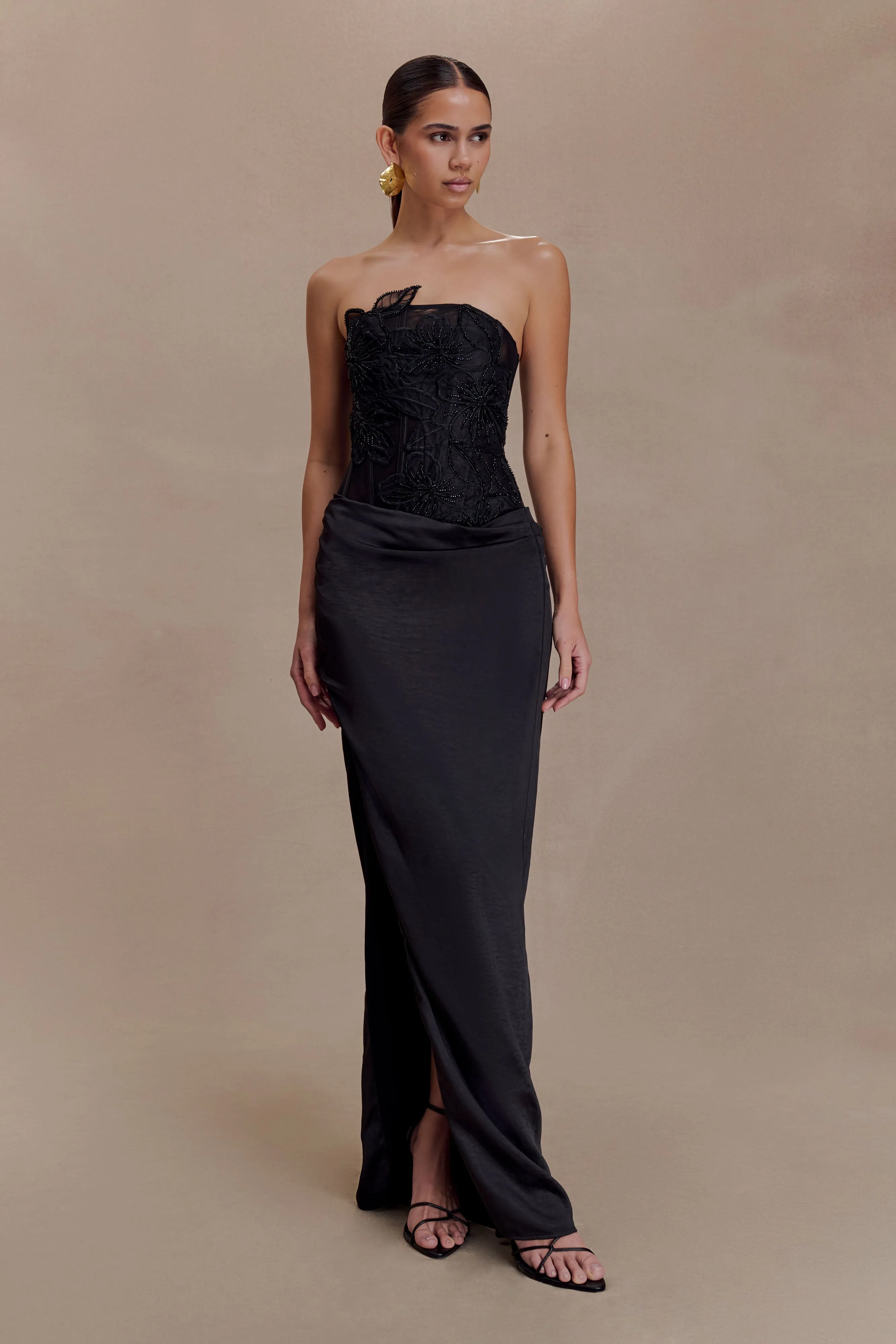 Asha Floral Mesh And Satin Maxi Dress - Black sold by Meshki product image thumbnail 2
