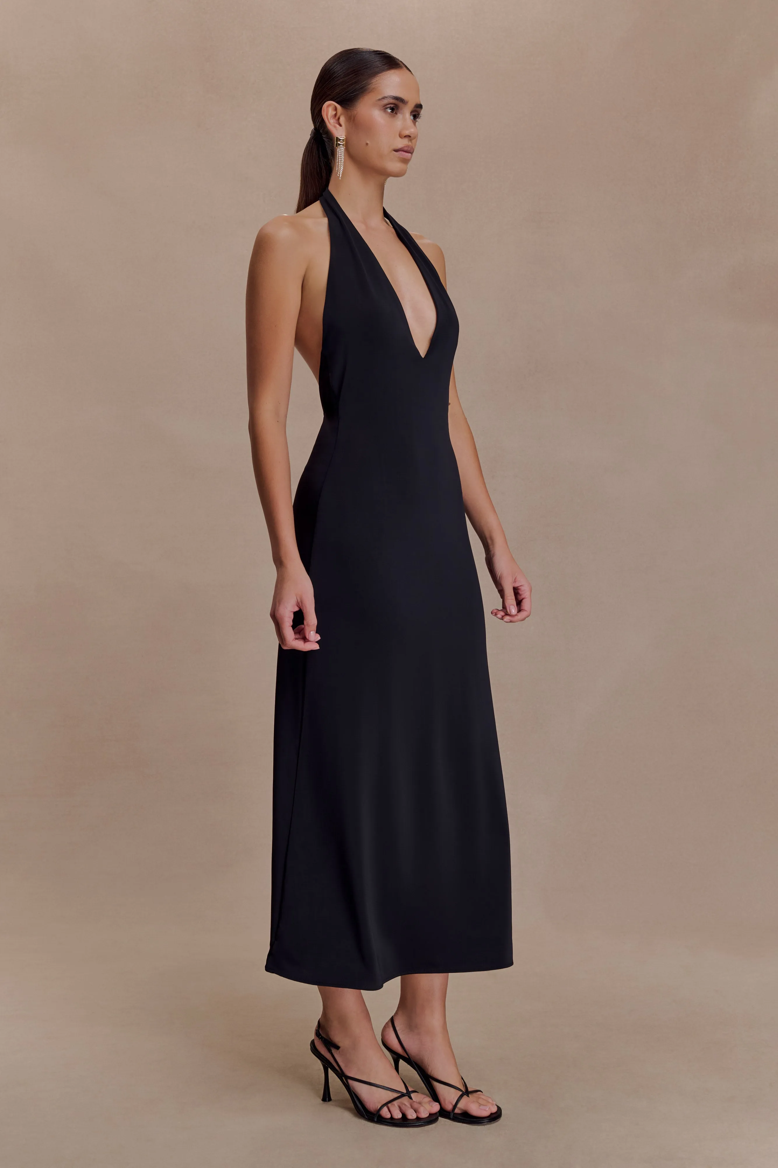 Genie Slinky Halter Midi Dress - Black sold by Meshki product image thumbnail 4