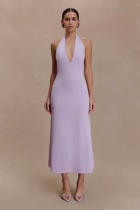 Genie Slinky Halter Midi Dress - Lilac sold by Meshki