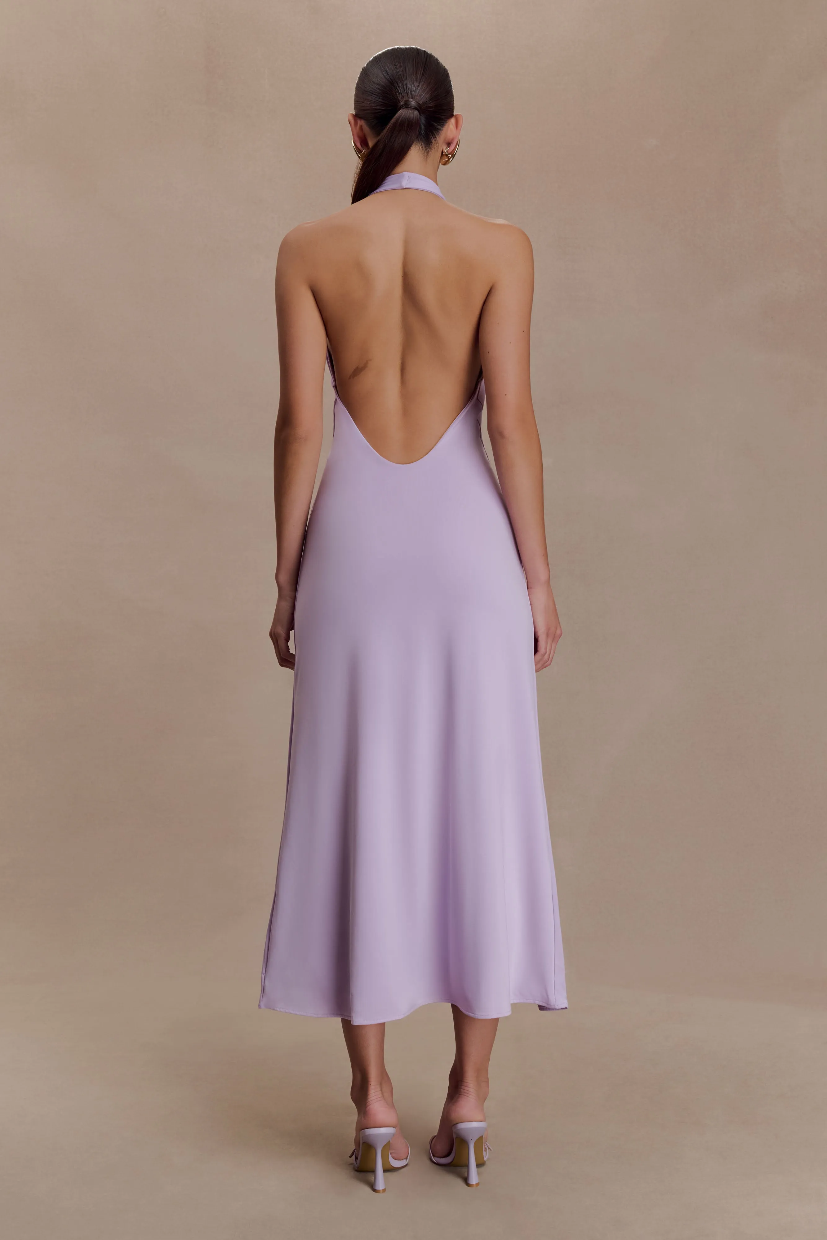 Genie Slinky Halter Midi Dress - Lilac sold by Meshki product image thumbnail 2