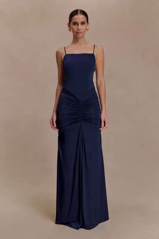 Roisin Slinky Maxi Dress - Navy sold by Meshki