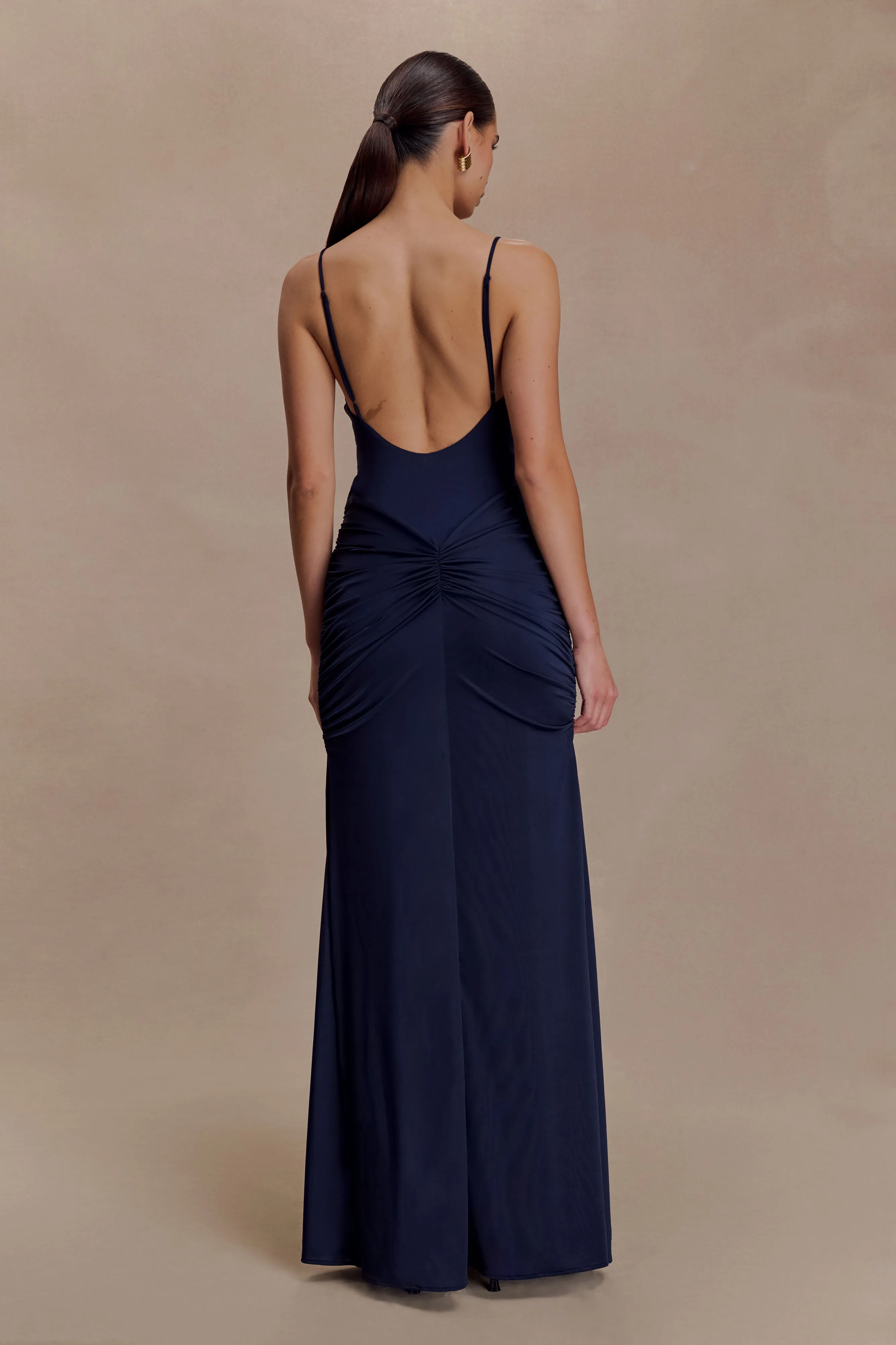 Roisin Slinky Maxi Dress - Navy sold by Meshki product image thumbnail 2