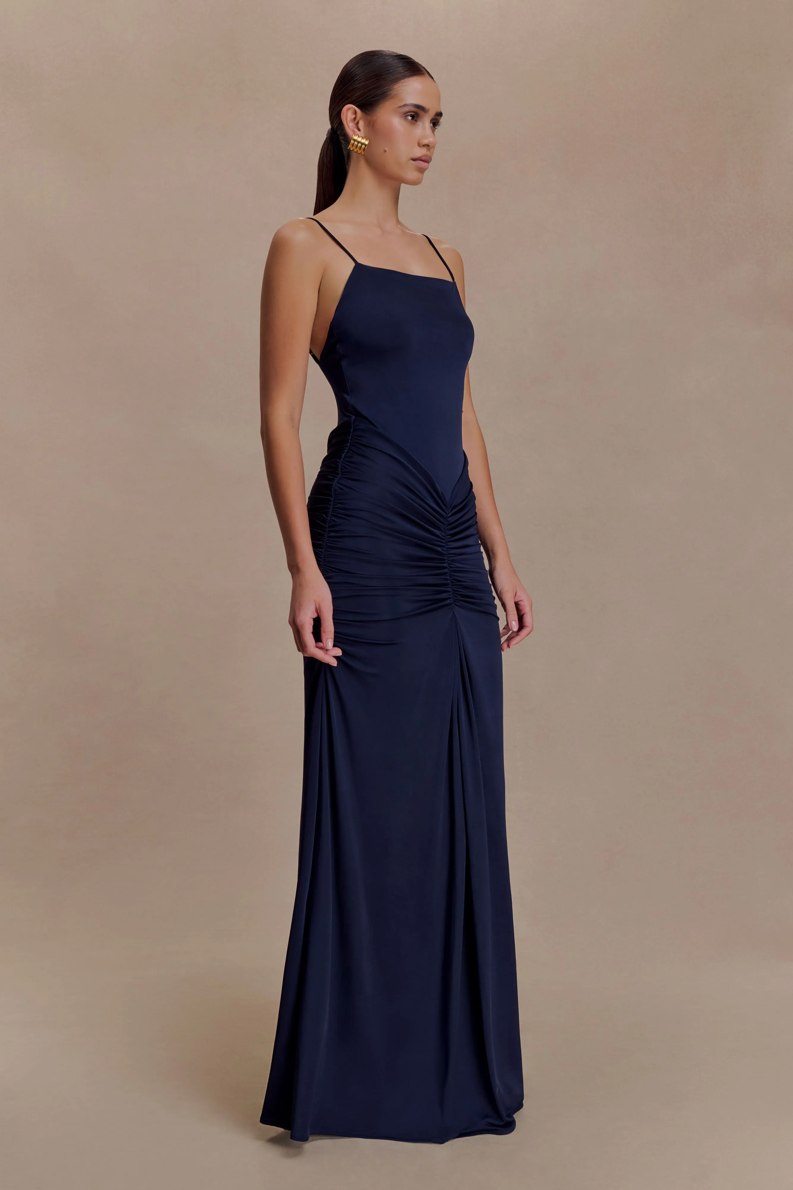 Roisin Slinky Maxi Dress - Navy sold by Meshki product image thumbnail 3