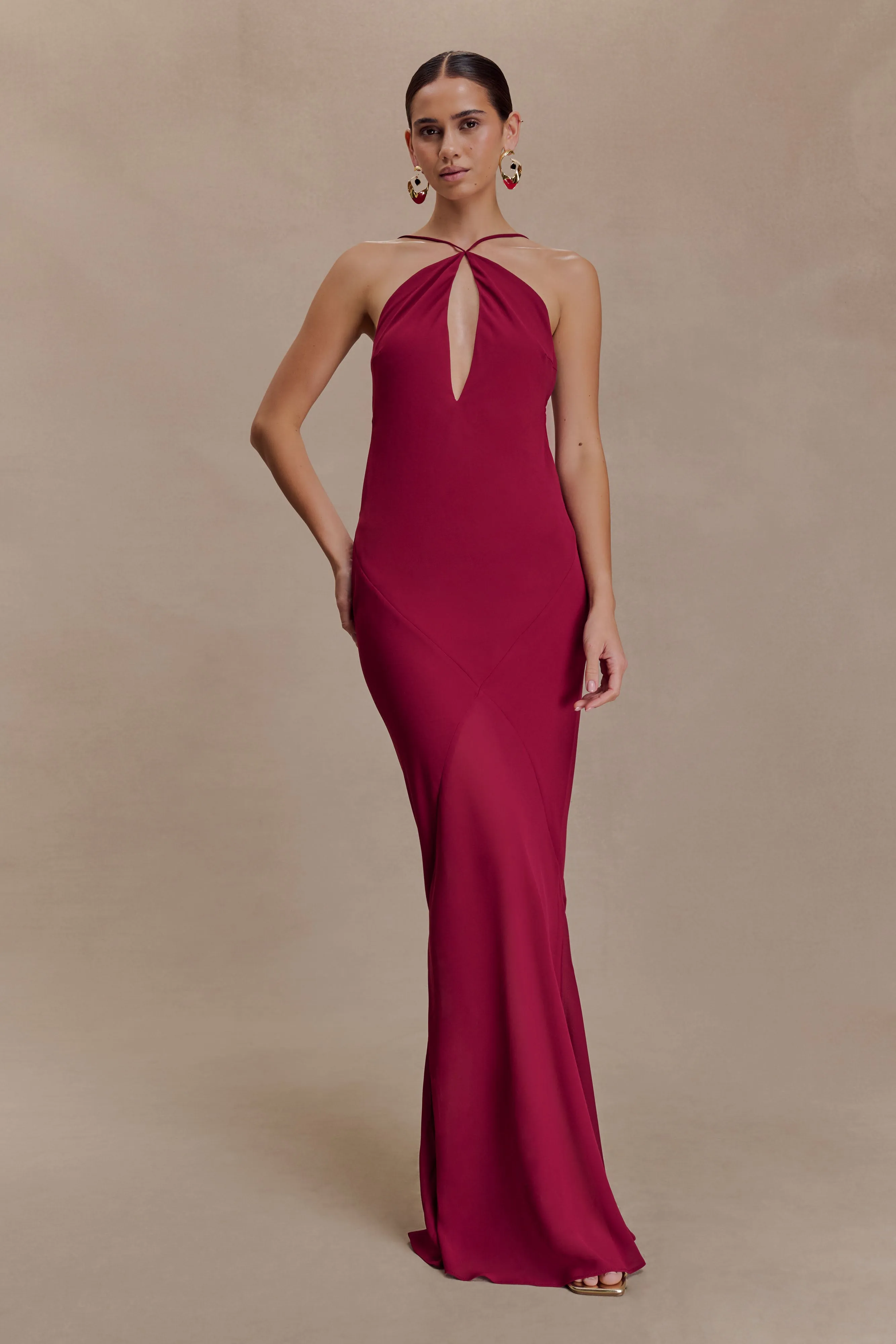 Nerea Slip Halter Maxi Dress - Cherry Red sold by Meshki product image thumbnail 4