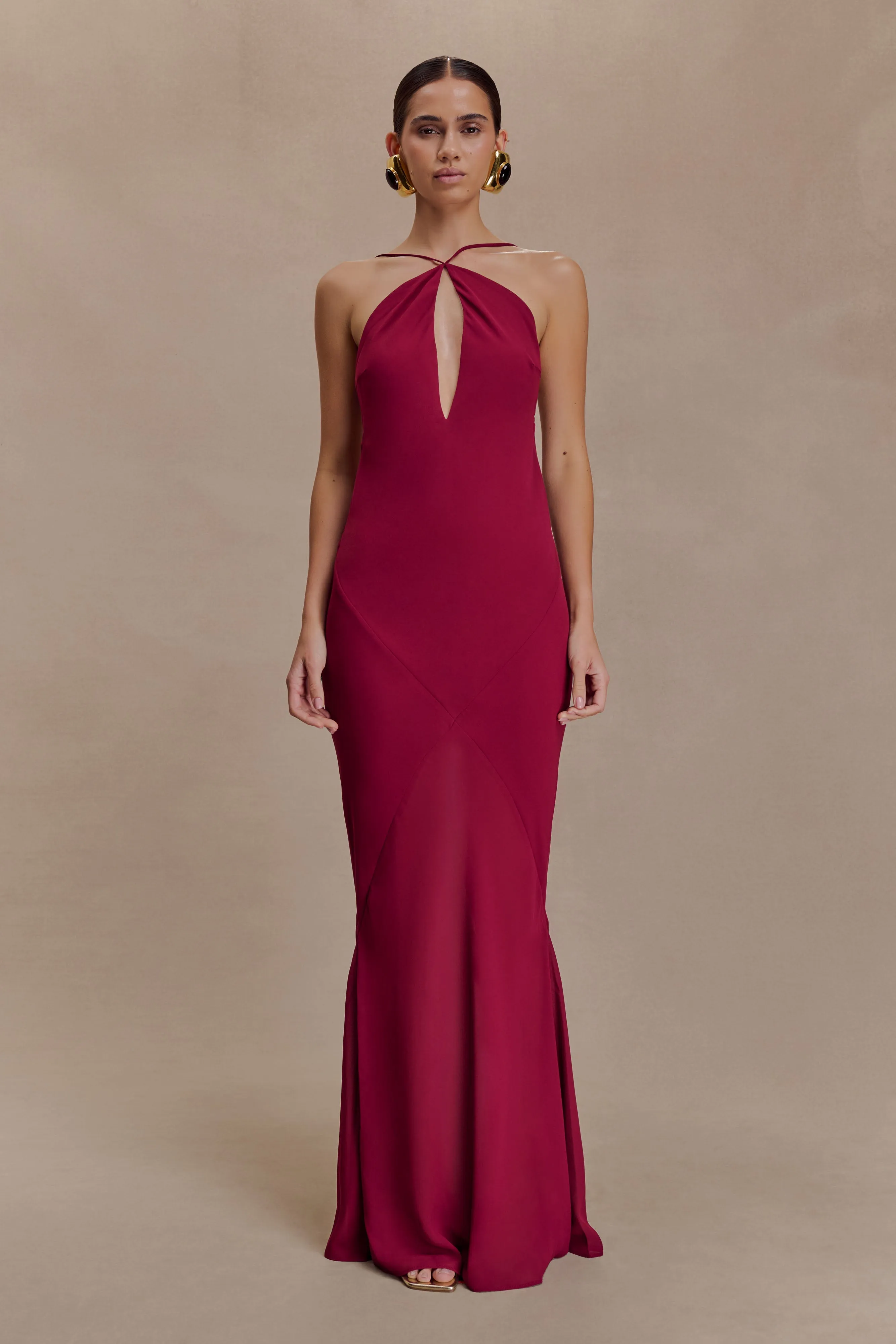 Nerea Slip Halter Maxi Dress - Cherry Red sold by Meshki