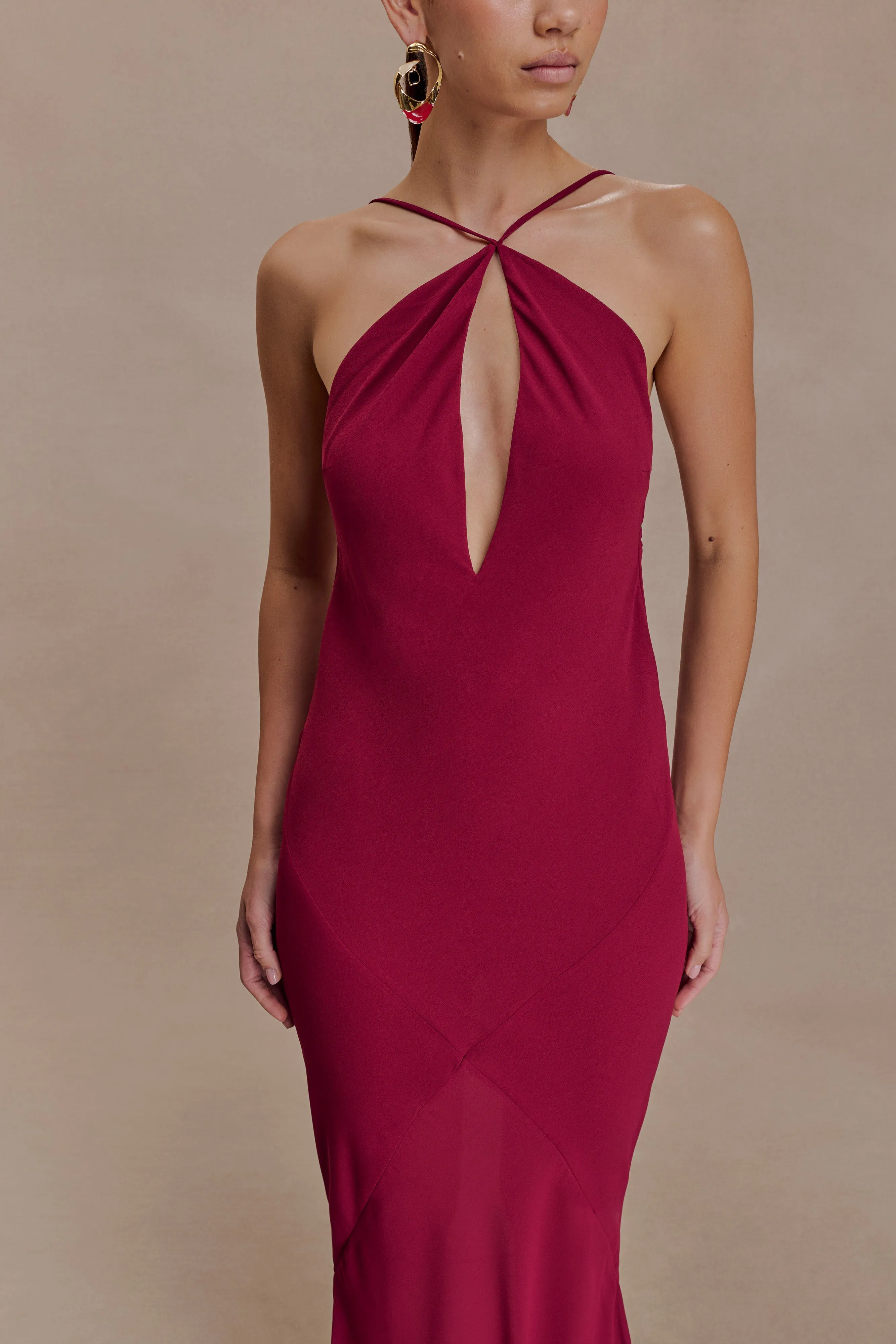 Nerea Slip Halter Maxi Dress - Cherry Red sold by Meshki product image thumbnail 5