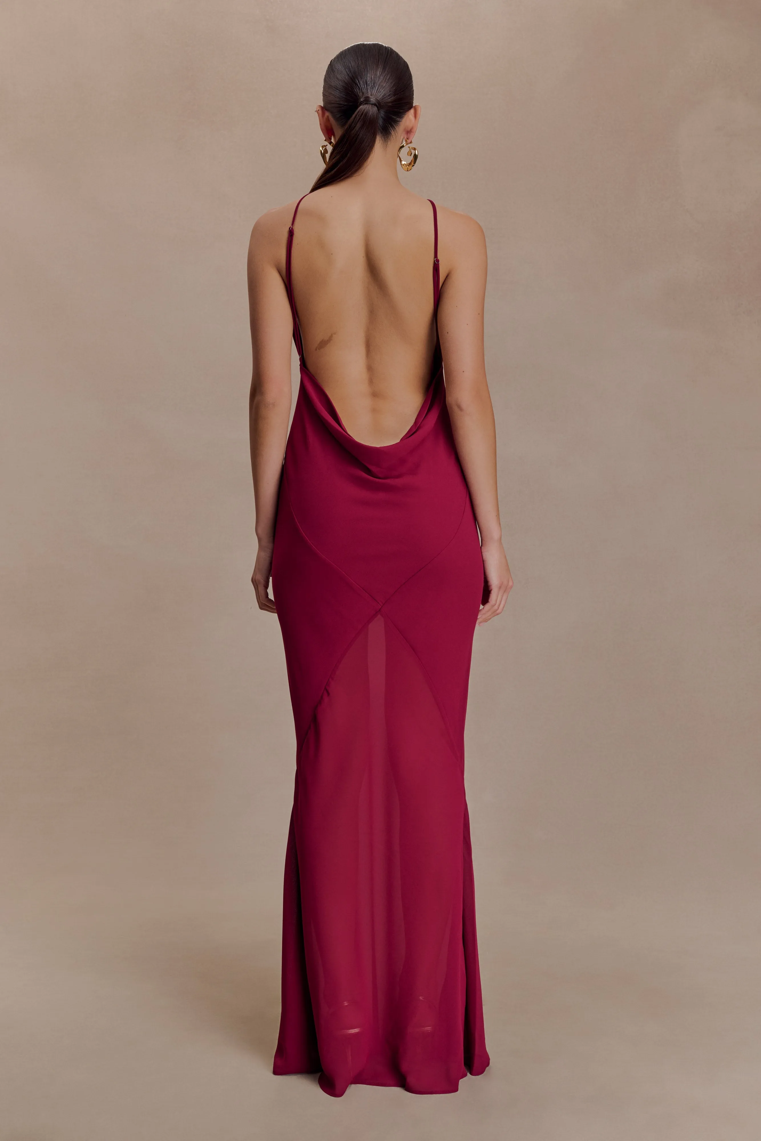 Nerea Slip Halter Maxi Dress - Cherry Red sold by Meshki product image thumbnail 2