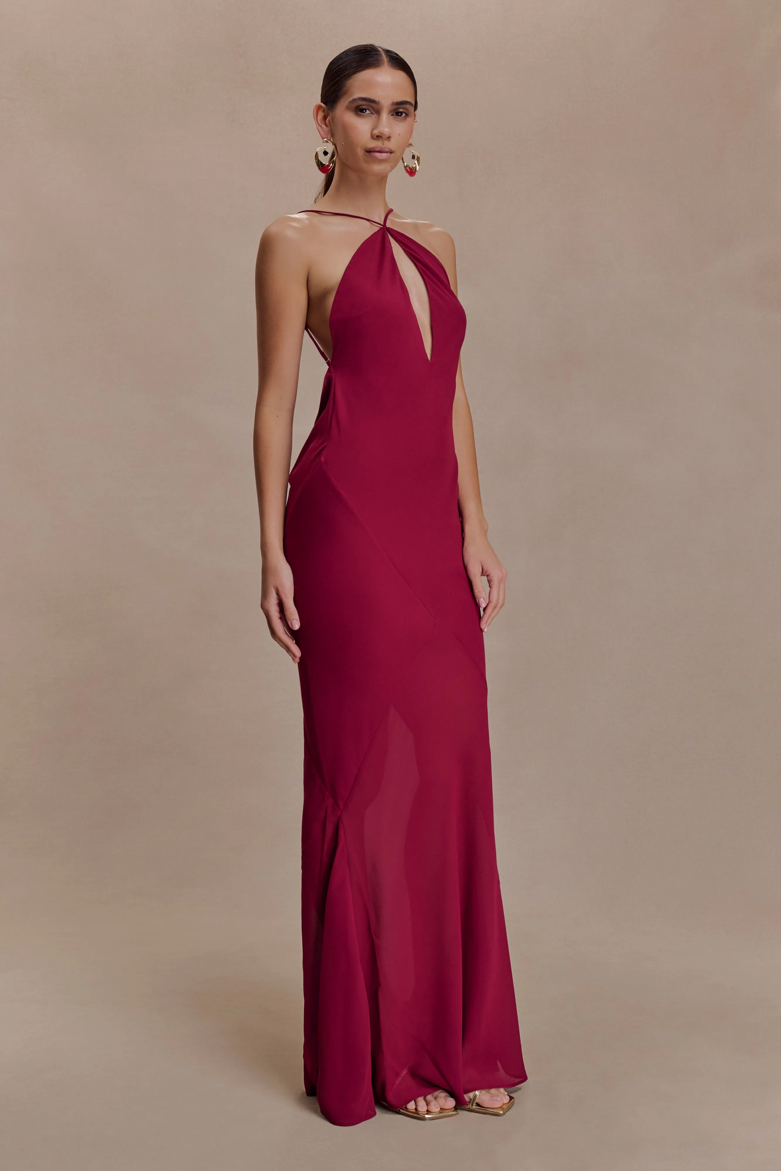 Nerea Slip Halter Maxi Dress - Cherry Red sold by Meshki product image thumbnail 3