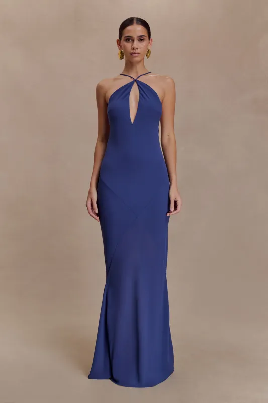 Nerea Slip Halter Maxi Dress - Purple Ink sold by Meshki