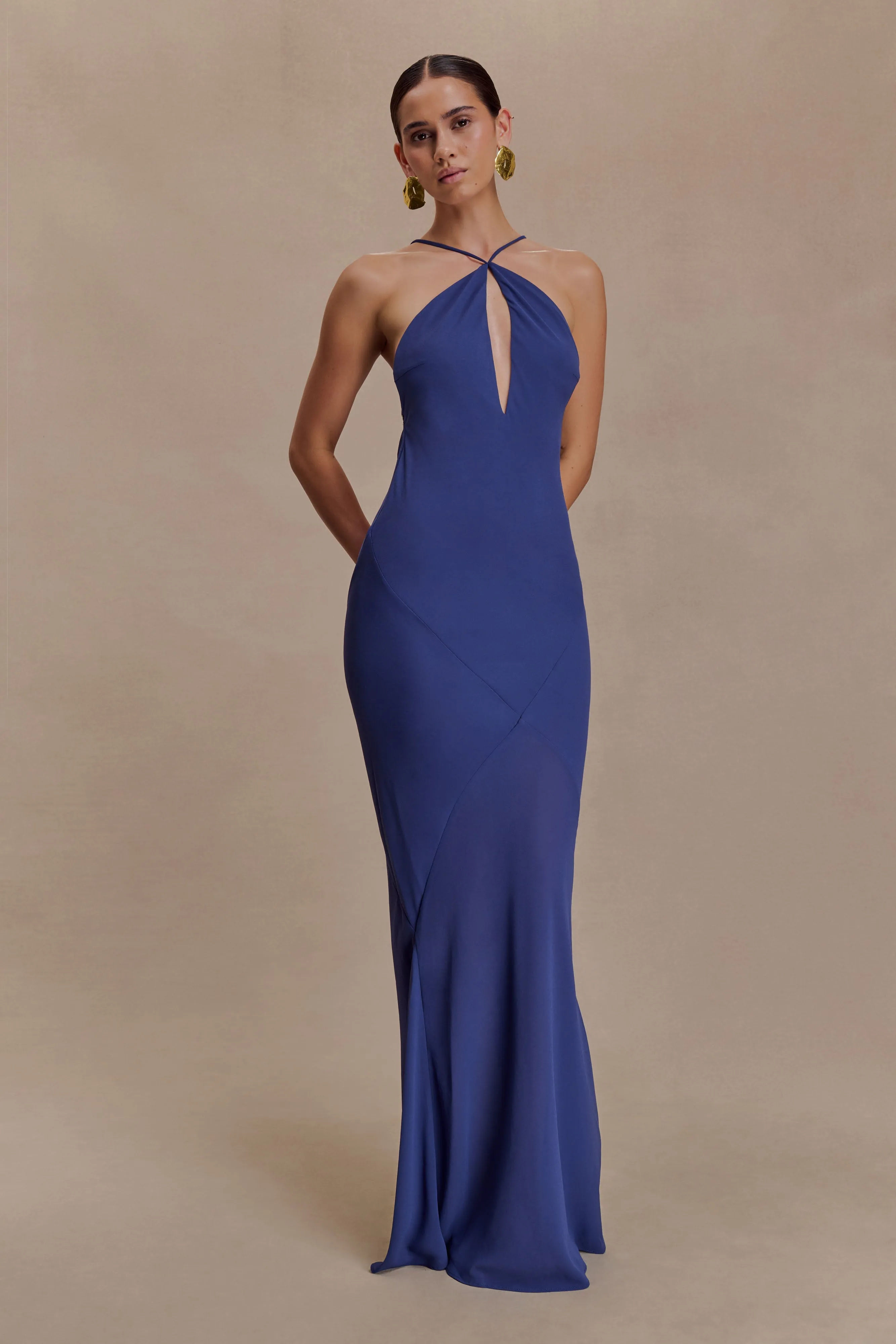 Nerea Slip Halter Maxi Dress - Purple Ink sold by Meshki product image thumbnail 3