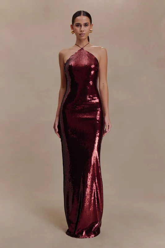 Baldwin Sequin Cut Out Maxi Dress - Mahogany made by Meshki