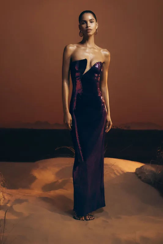 Winston Strapless Sequin Maxi Dress - Plum sold by Meshki