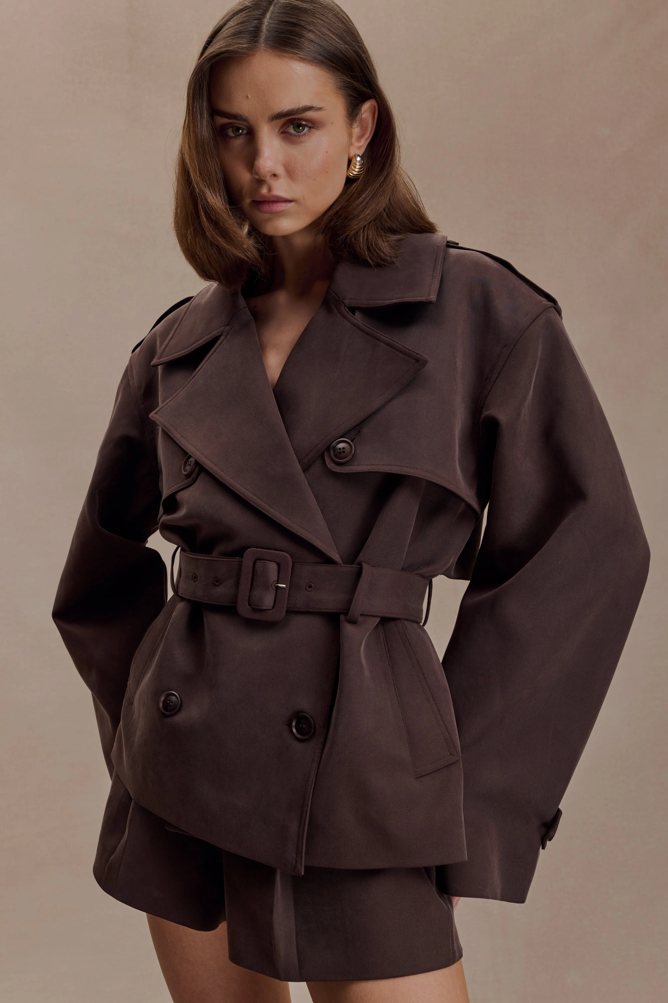 Alden Short Trench Jacket - Chocolate sold by Meshki product image thumbnail 3