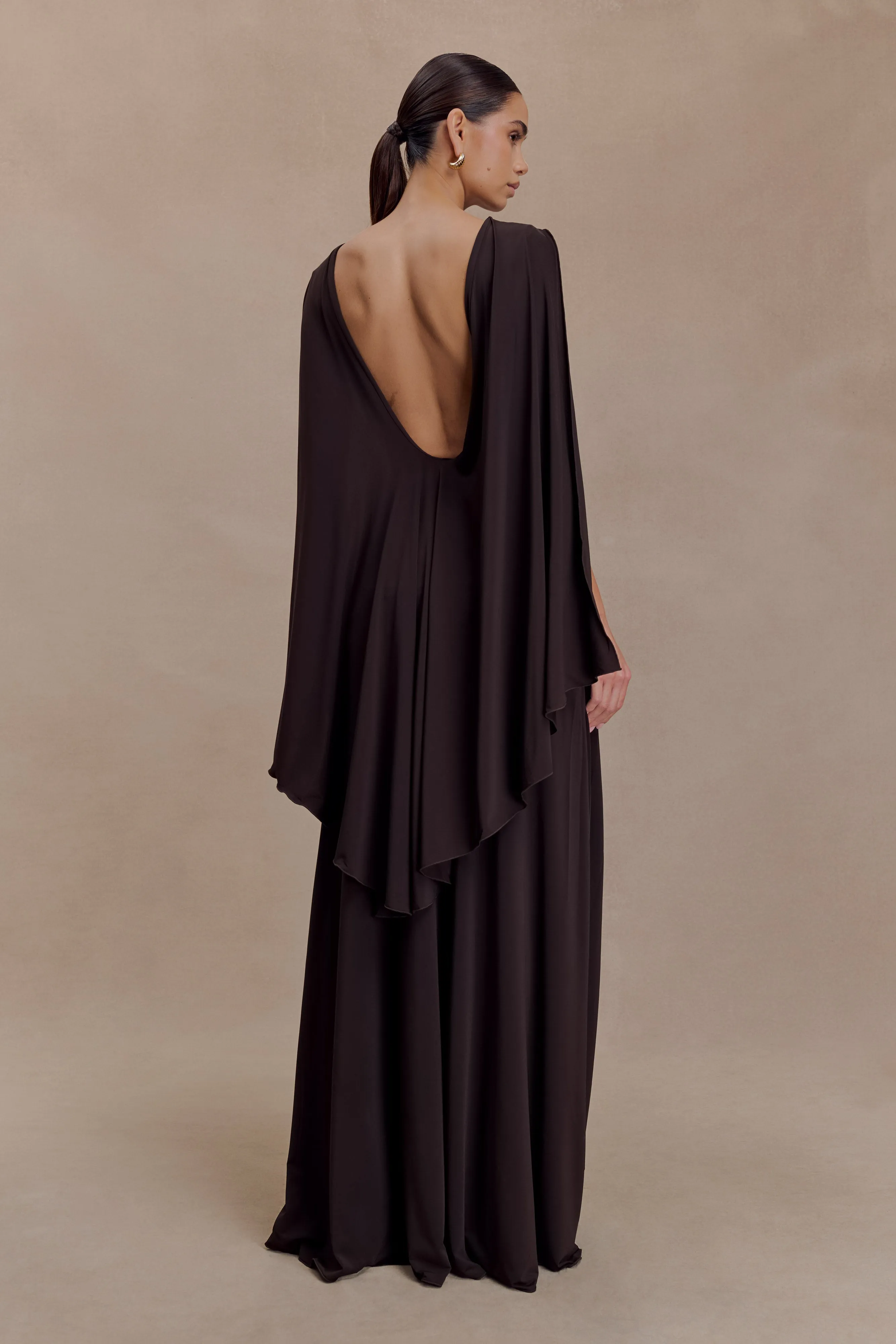 Emory Jersey Cape Maxi Dress - Chocolate sold by Meshki product image thumbnail 3