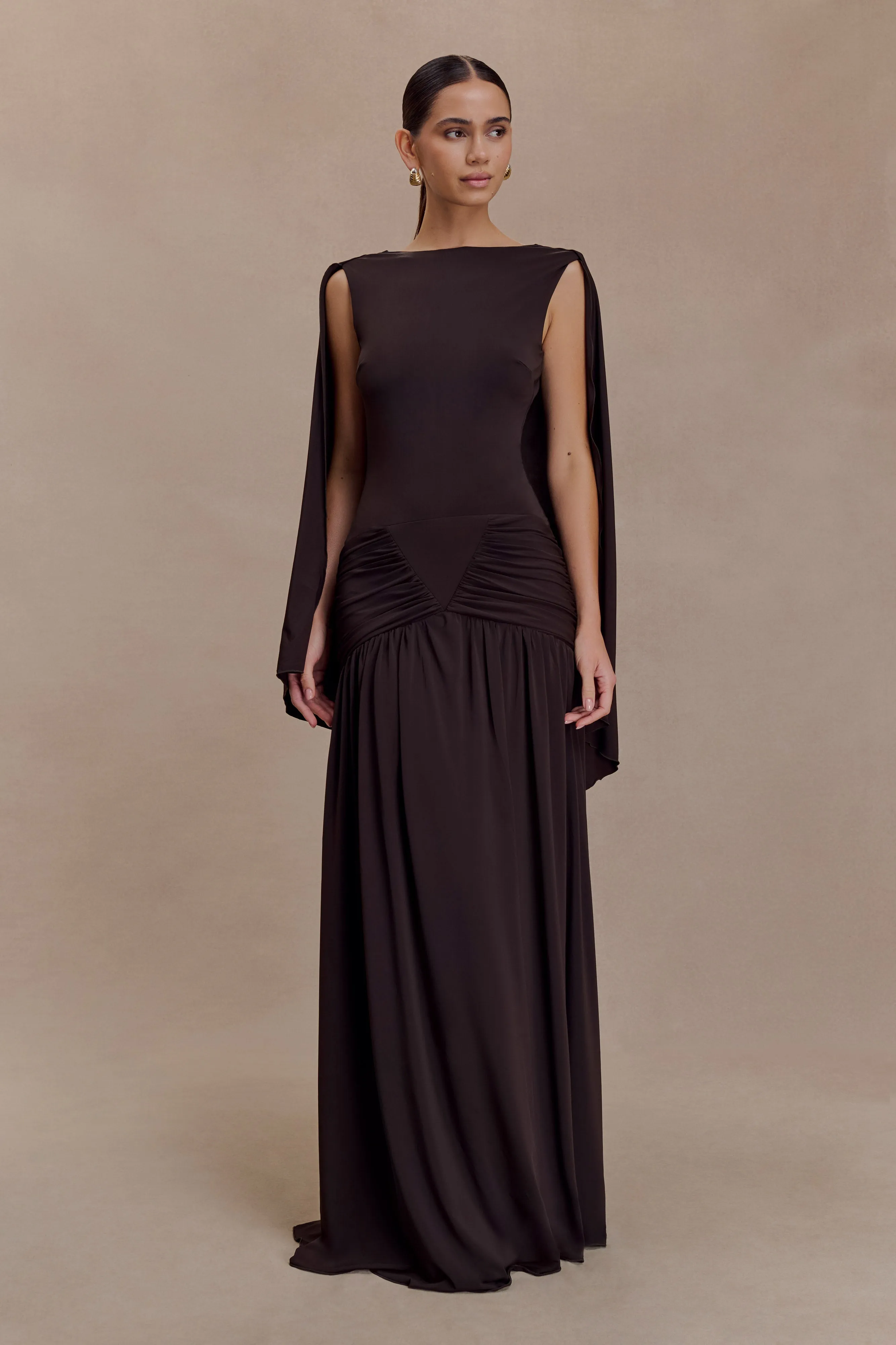 Emory Jersey Cape Maxi Dress - Chocolate sold by Meshki product image thumbnail 5