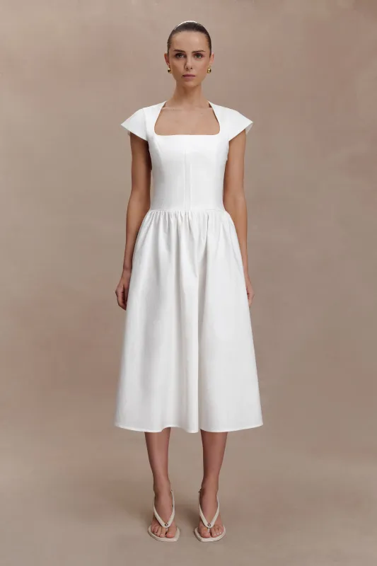 Ayla Cotton Fit And Flare Midi Dress - White sold by Meshki