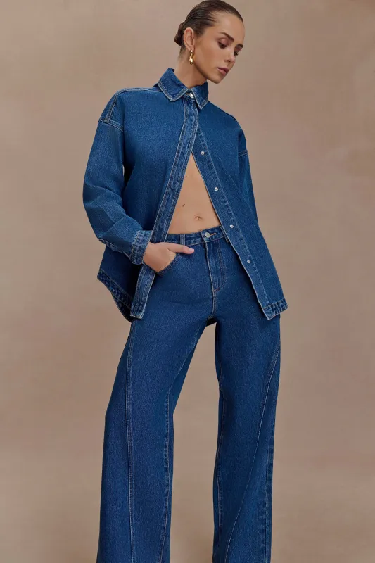 Lioda Oversized Denim Shirt - Dark Blue sold by Meshki