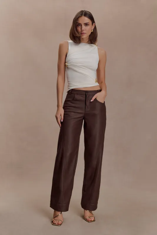 Theo Faux Leather Mid Rise Pants - Dark Chocolate made by Meshki