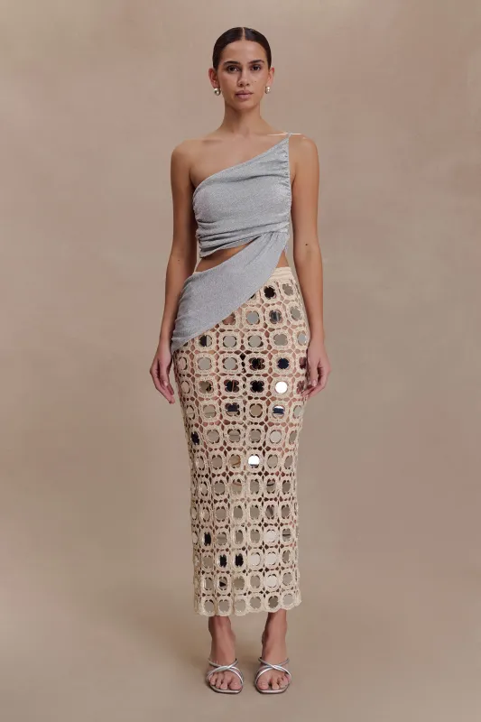 Noel Mirror Knit Midi Skirt - Beige sold by Meshki