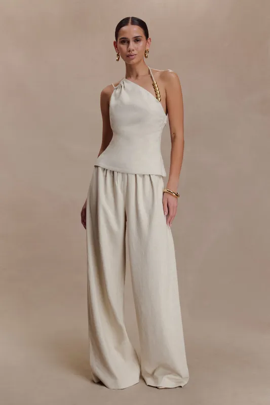 Gabby Straight Leg Linen Pants - Natural sold by Meshki